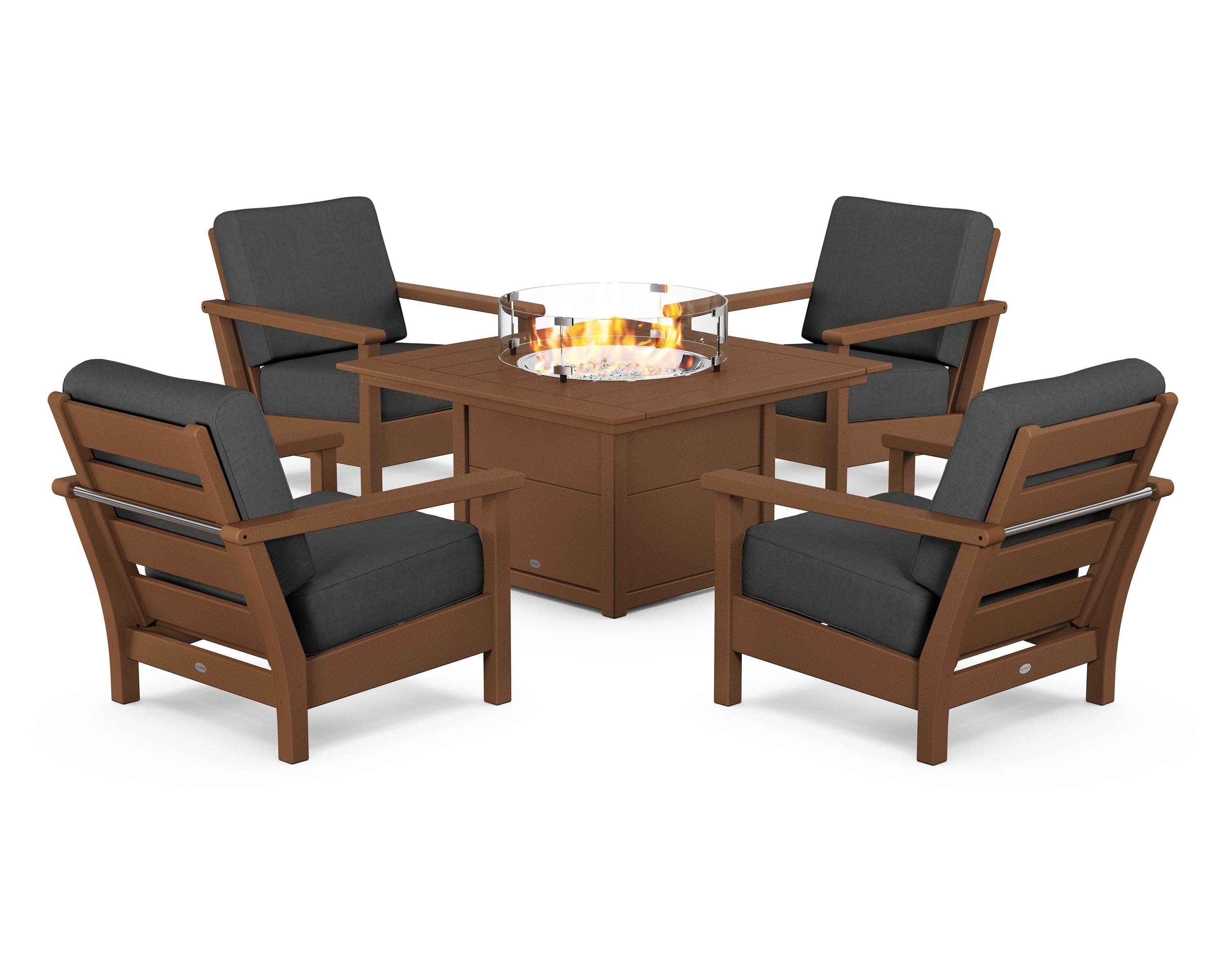 Harbour 5-Piece Conversation Set with Fire Pit Table in Teak / Spectrum Carbon