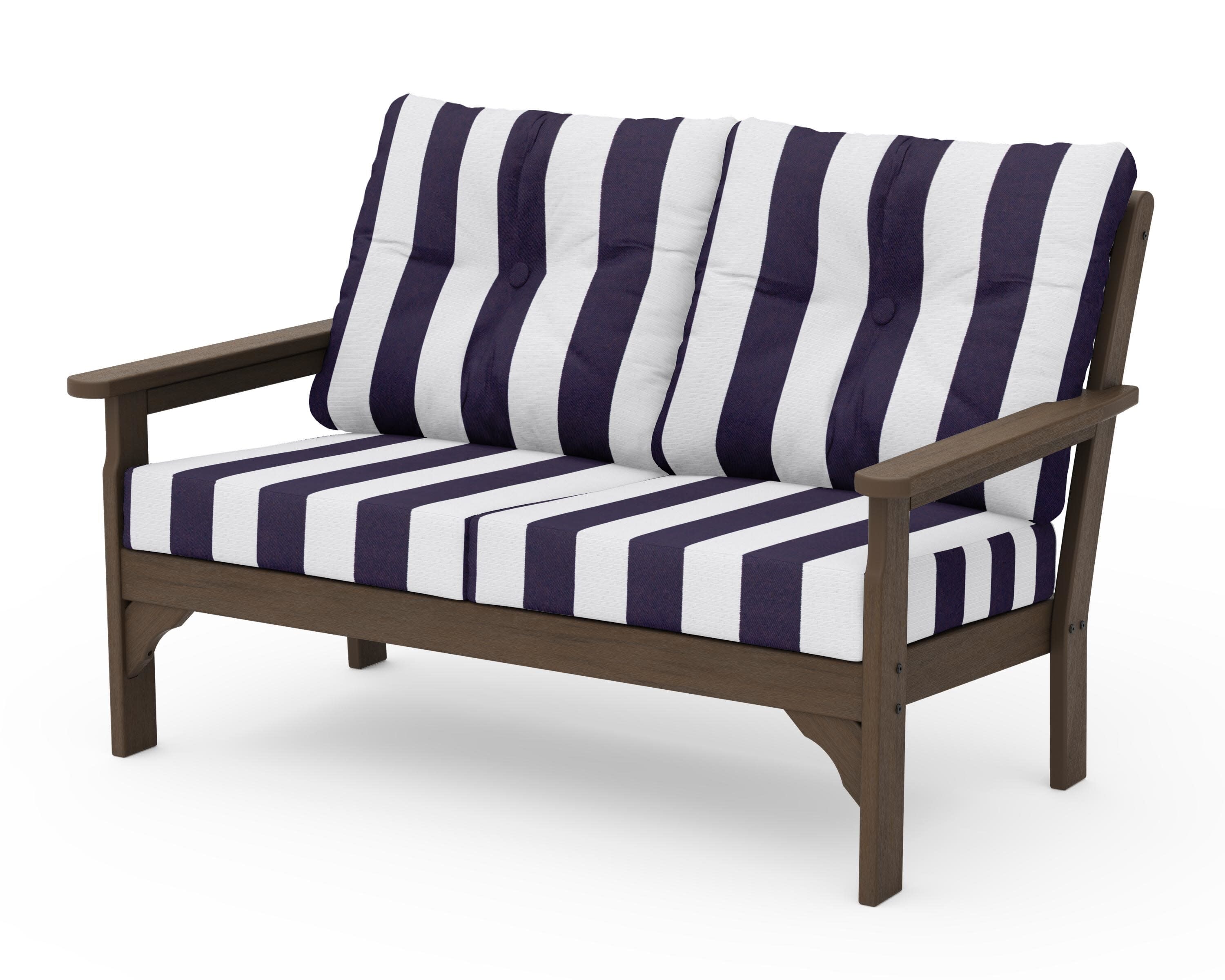 Vineyard Deep Seating Loveseat in Kona / Cabana Stripe Navy