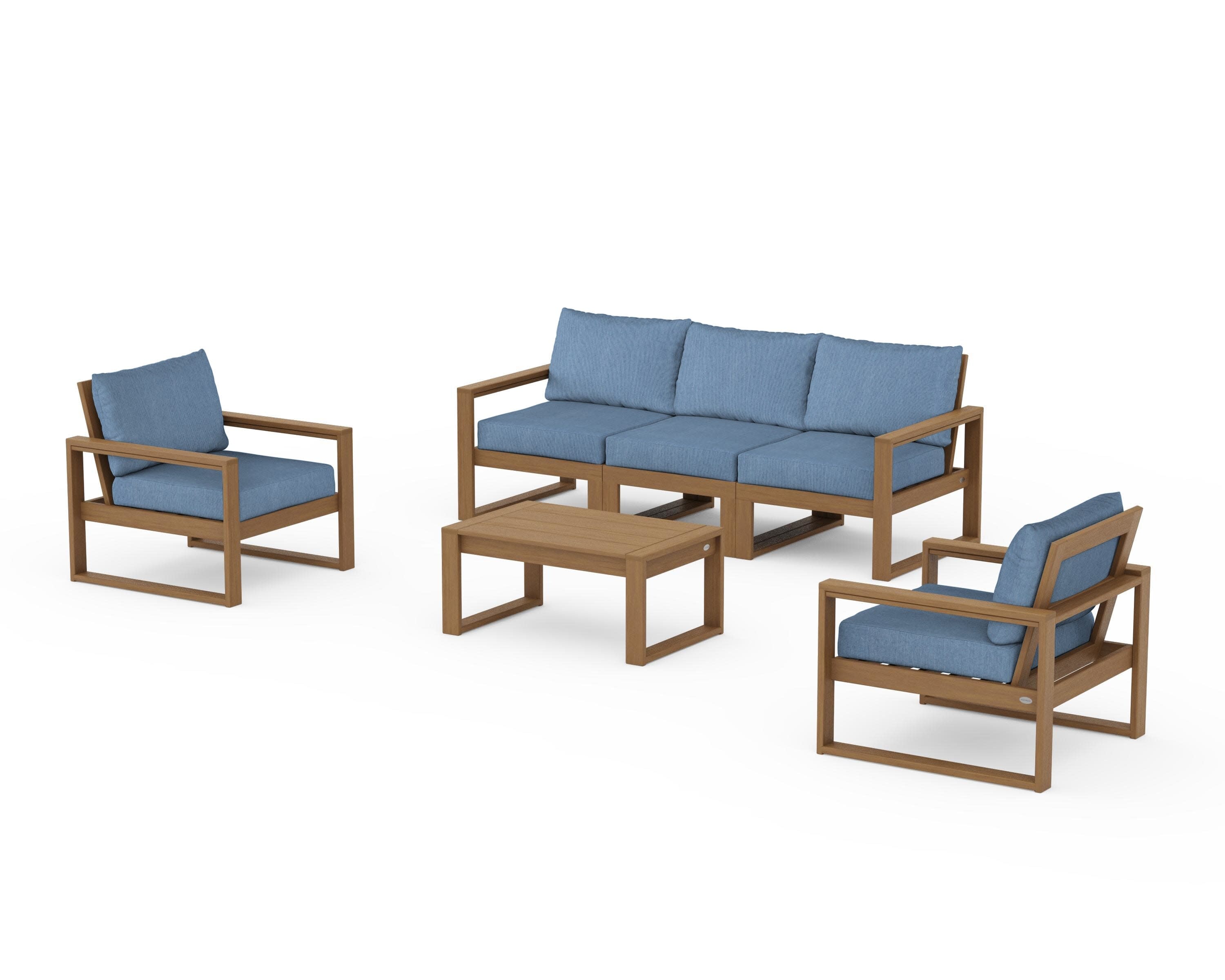 EDGE Sectional 4-Piece Deep Seating Set with Sofa in Natural / Sky Blue