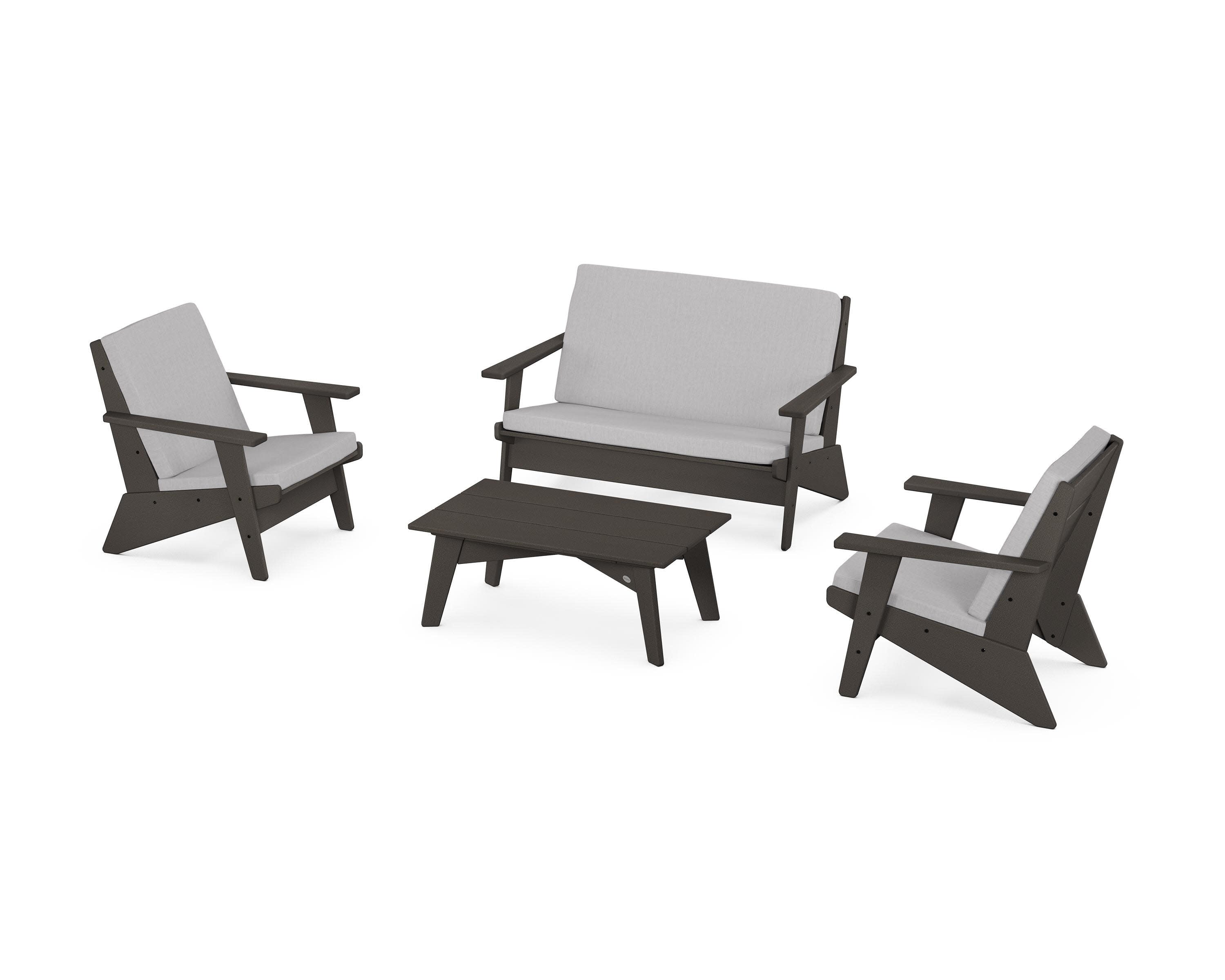 Riviera Modern Lounge 4-Piece Set in Vintage Coffee / Granite