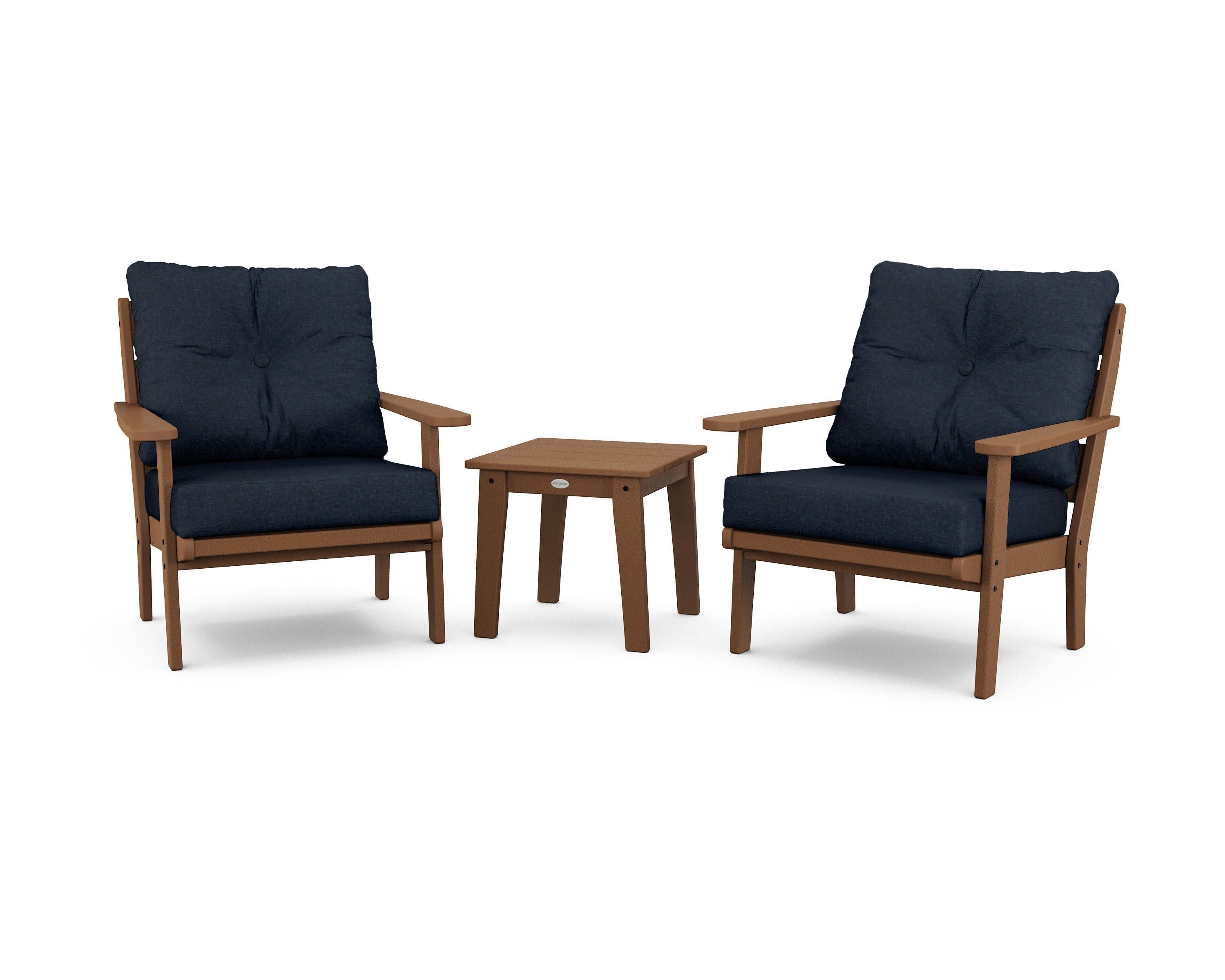 Lakeside 3-Piece Deep Seating Chair Set in Teak / Marine Indigo