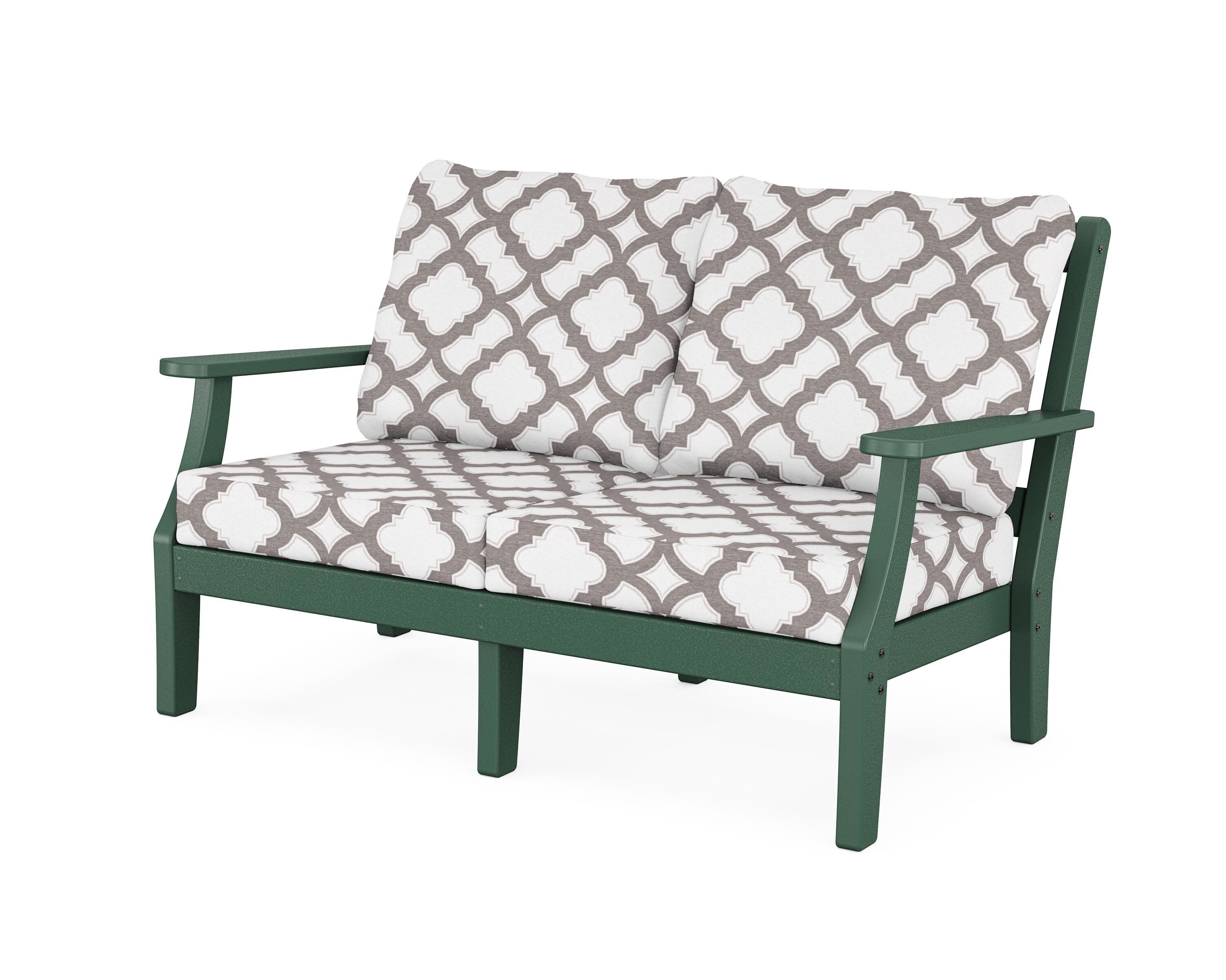 Chinoiserie Deep Seating Loveseat in Green / Trellis Grey Mist