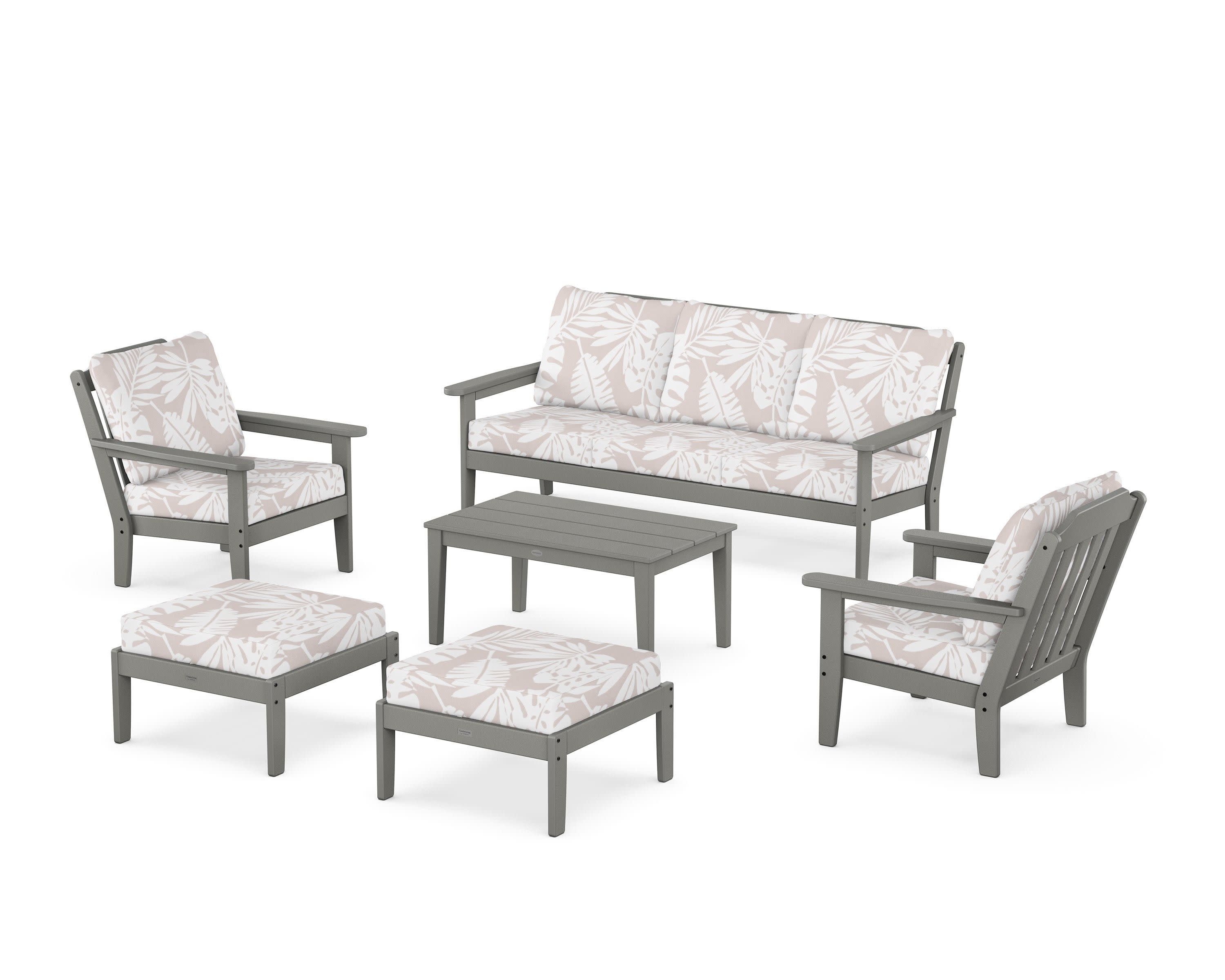 Cottage 6-Piece Lounge Sofa Set in Slate Grey / Leaf Dune Burlap