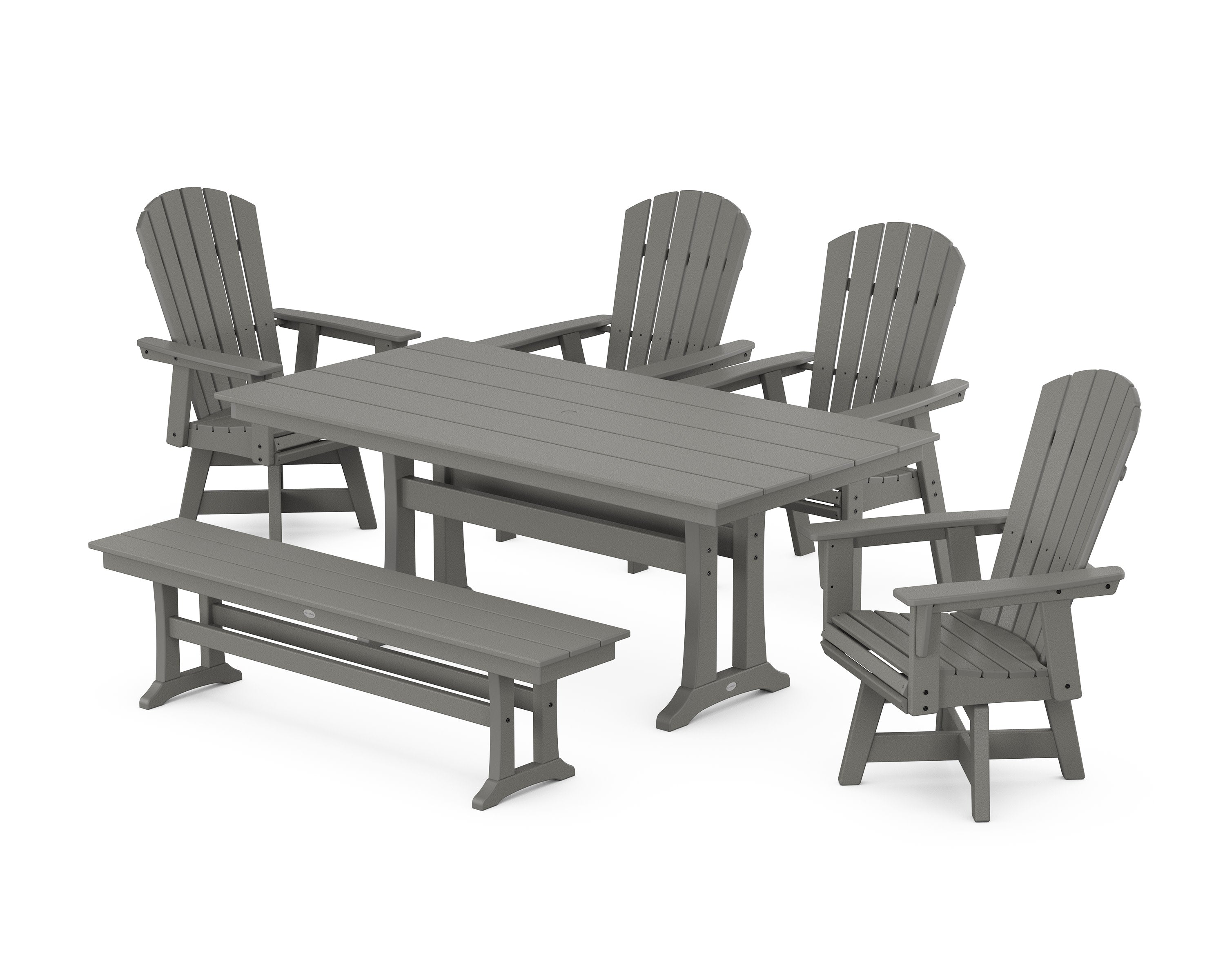 Nautical Adirondack Swivel 6-Piece Farmhouse Dining Set With Trestle Legs in Slate Grey