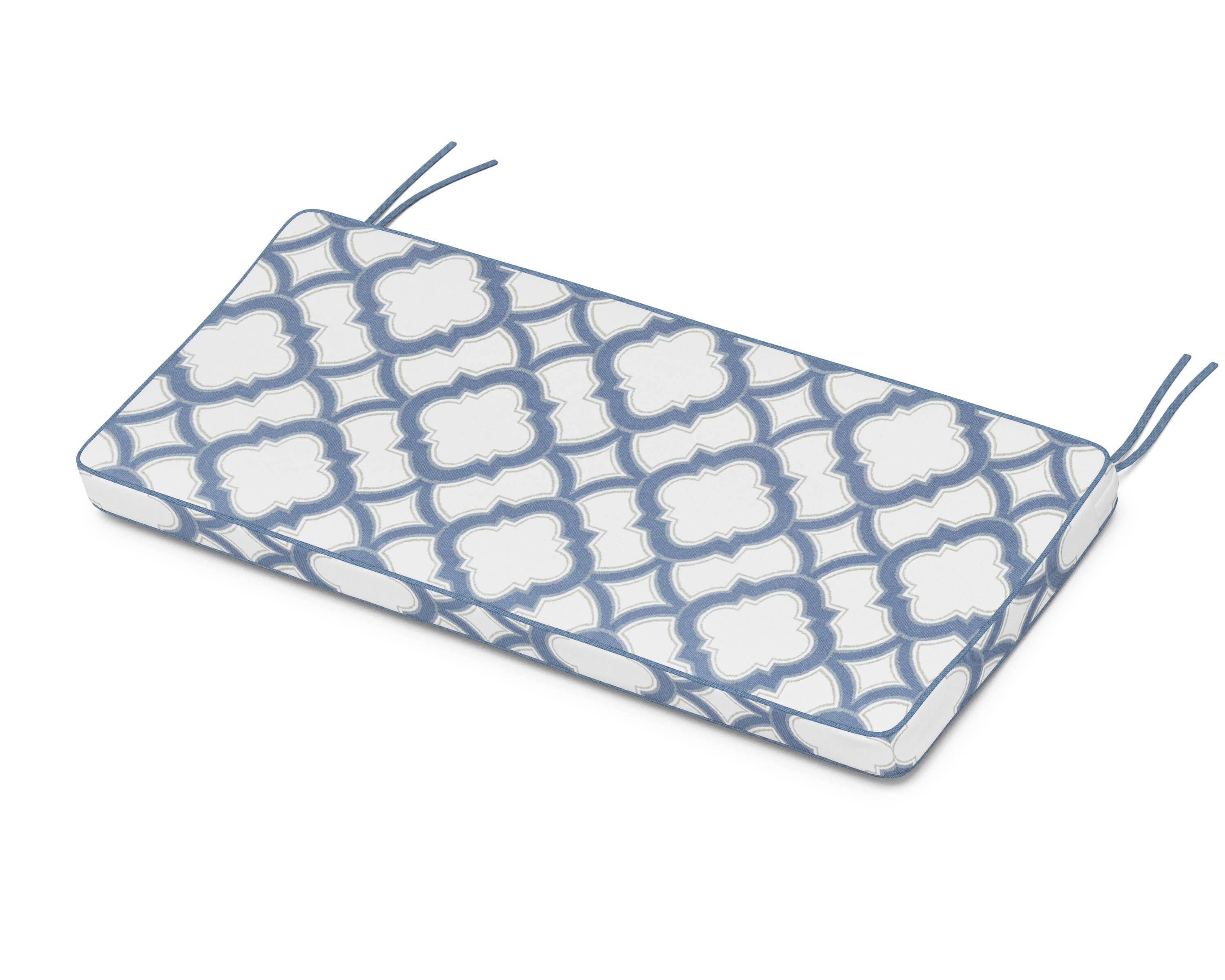 Chinoiserie Bench Seat Cushion in Trellis Sky Blue