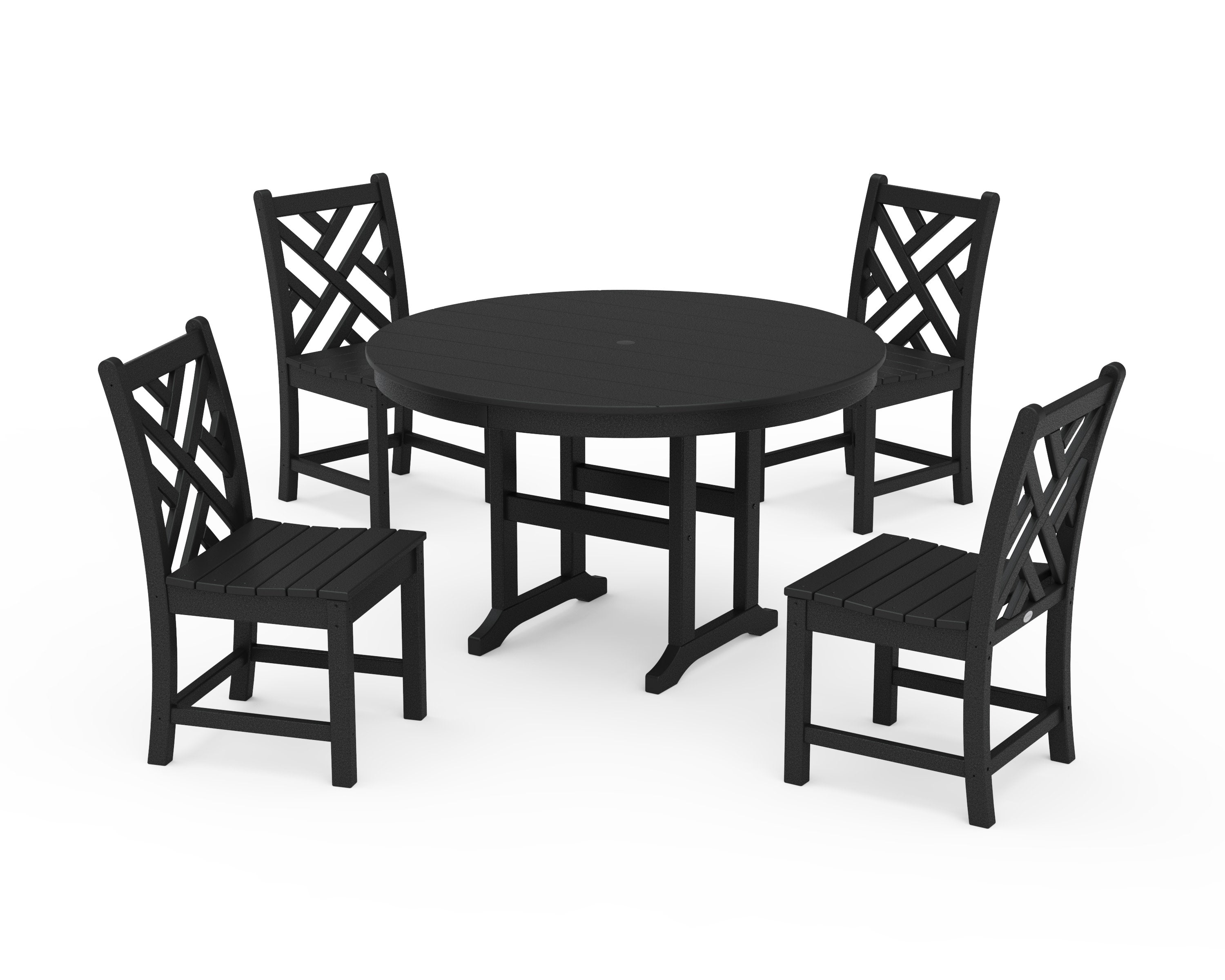 Chippendale 5-Piece Round Farmhouse Side Chair Dining Set in Black