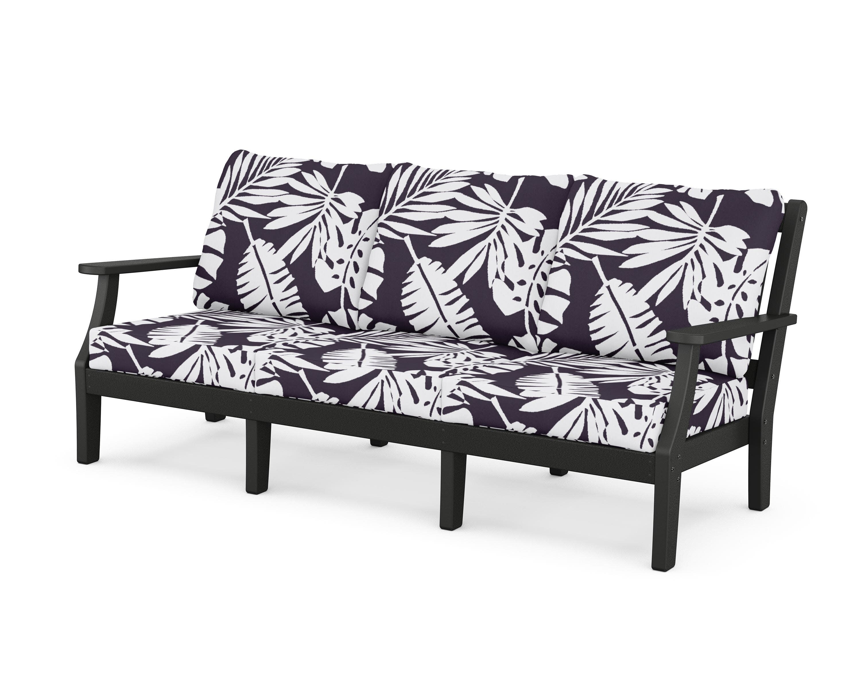 Chinoiserie Deep Seating Sofa in Black / Leaf Navy