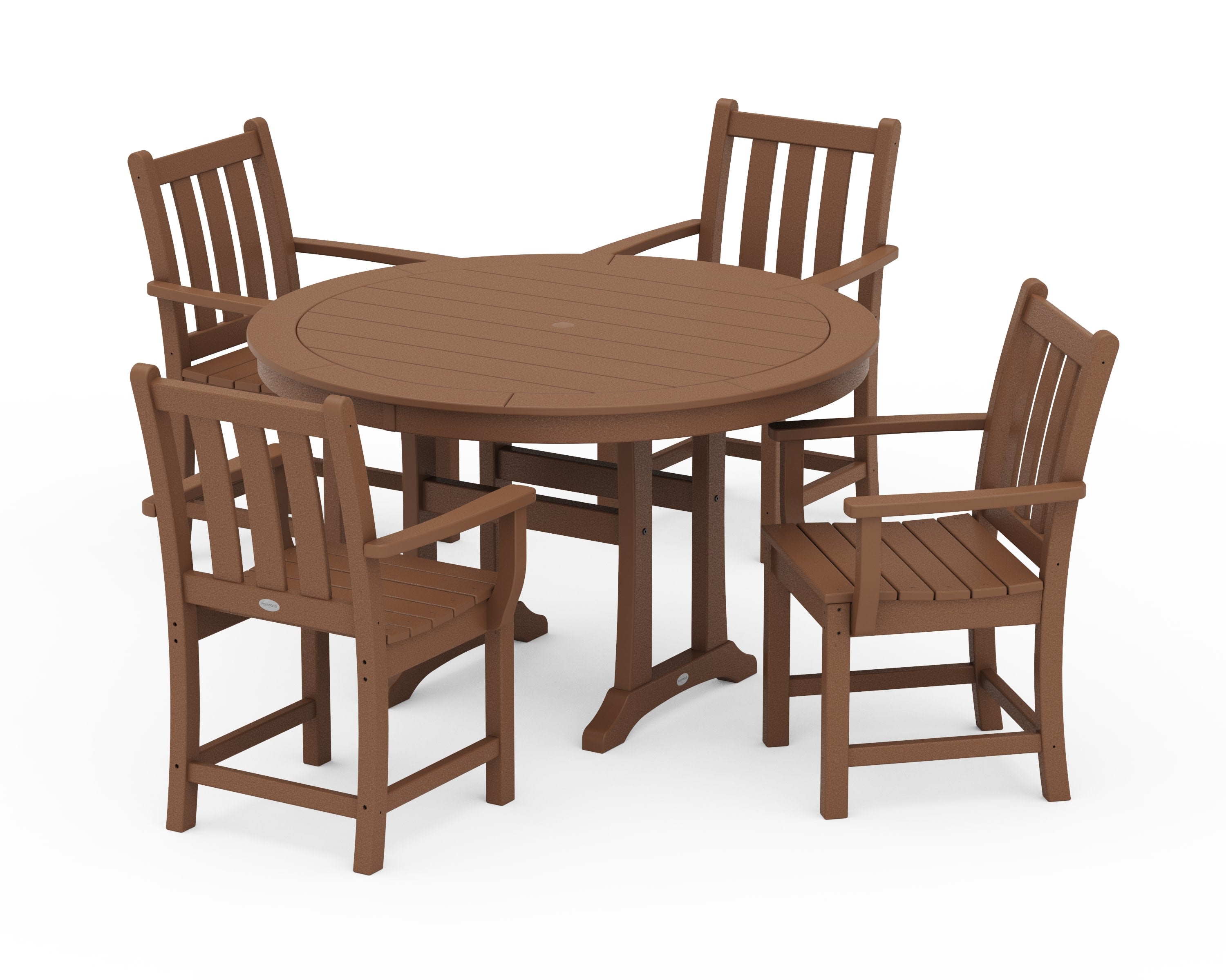 Traditional Garden 5-Piece Round Dining Set with Trestle Legs in Teak