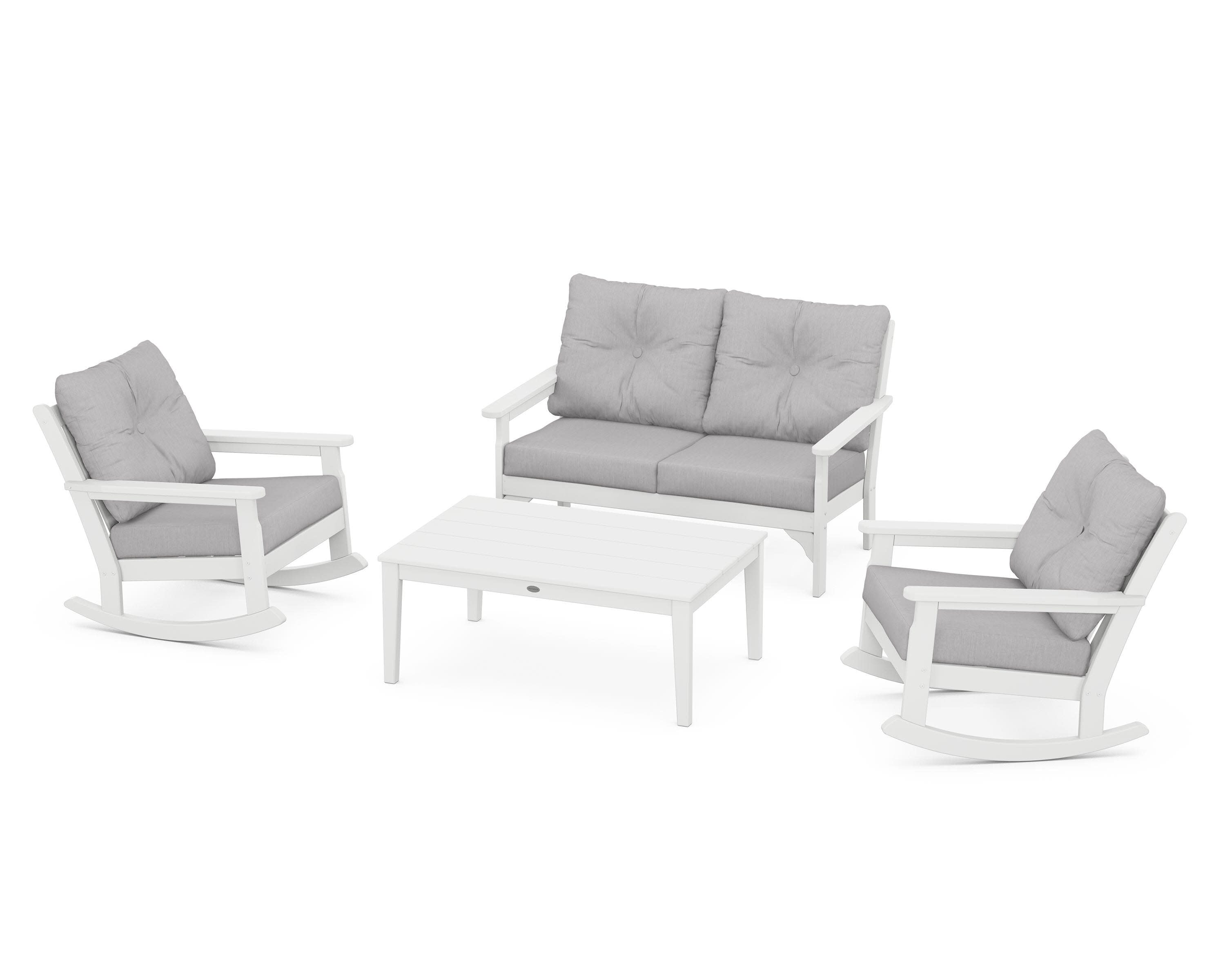 Vineyard 4-Piece Deep Seating Rocking Chair Set in White / Granite
