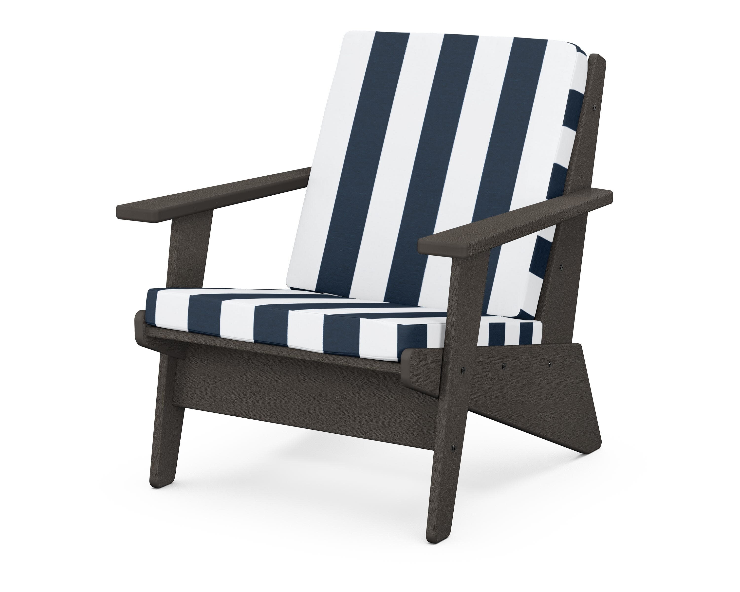 Riviera Modern Lounge Chair in Vintage Coffee / Cabana Stripe Marine Indigo