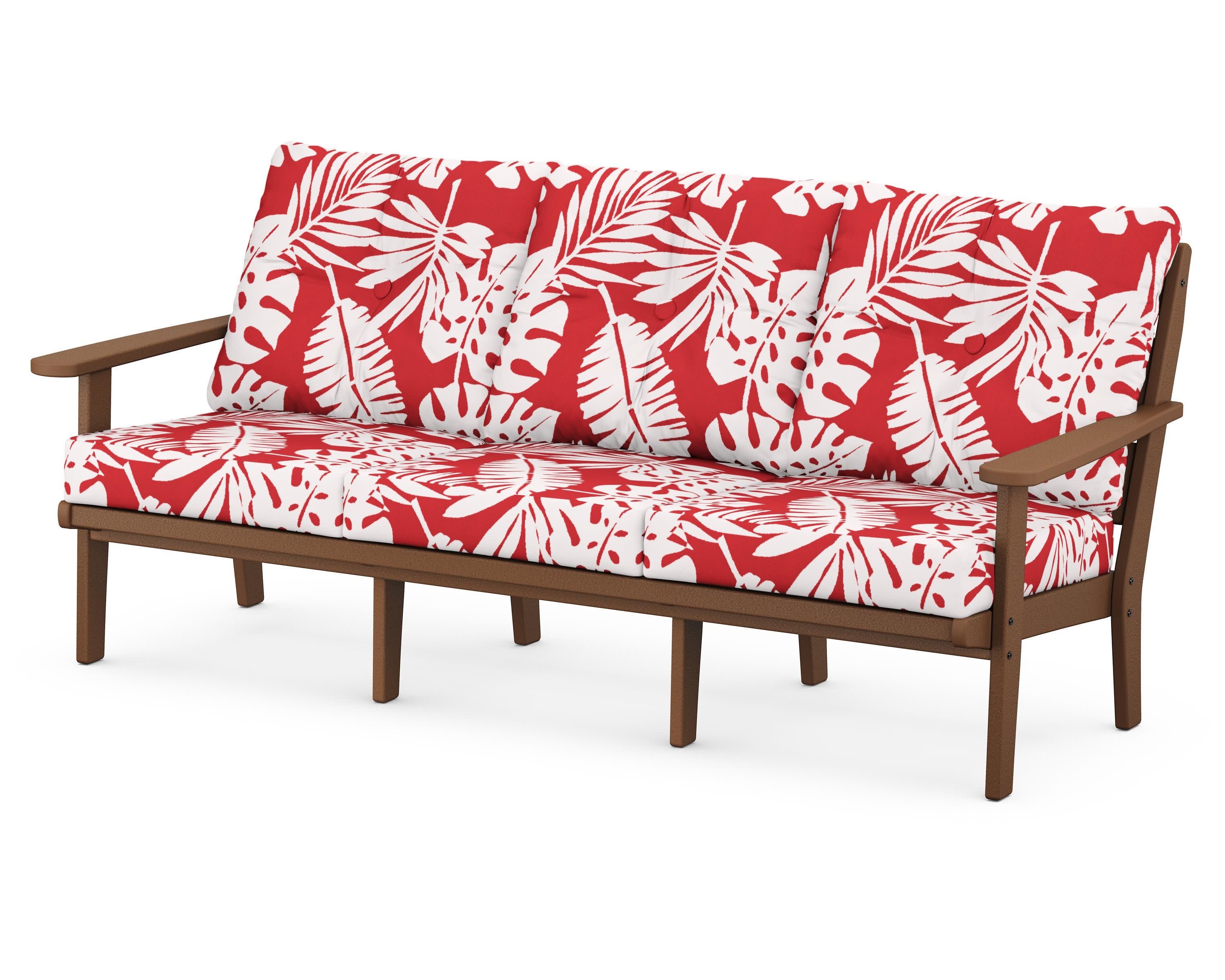 Lakeside Deep Seating Sofa in Teak / Leaf Crimson