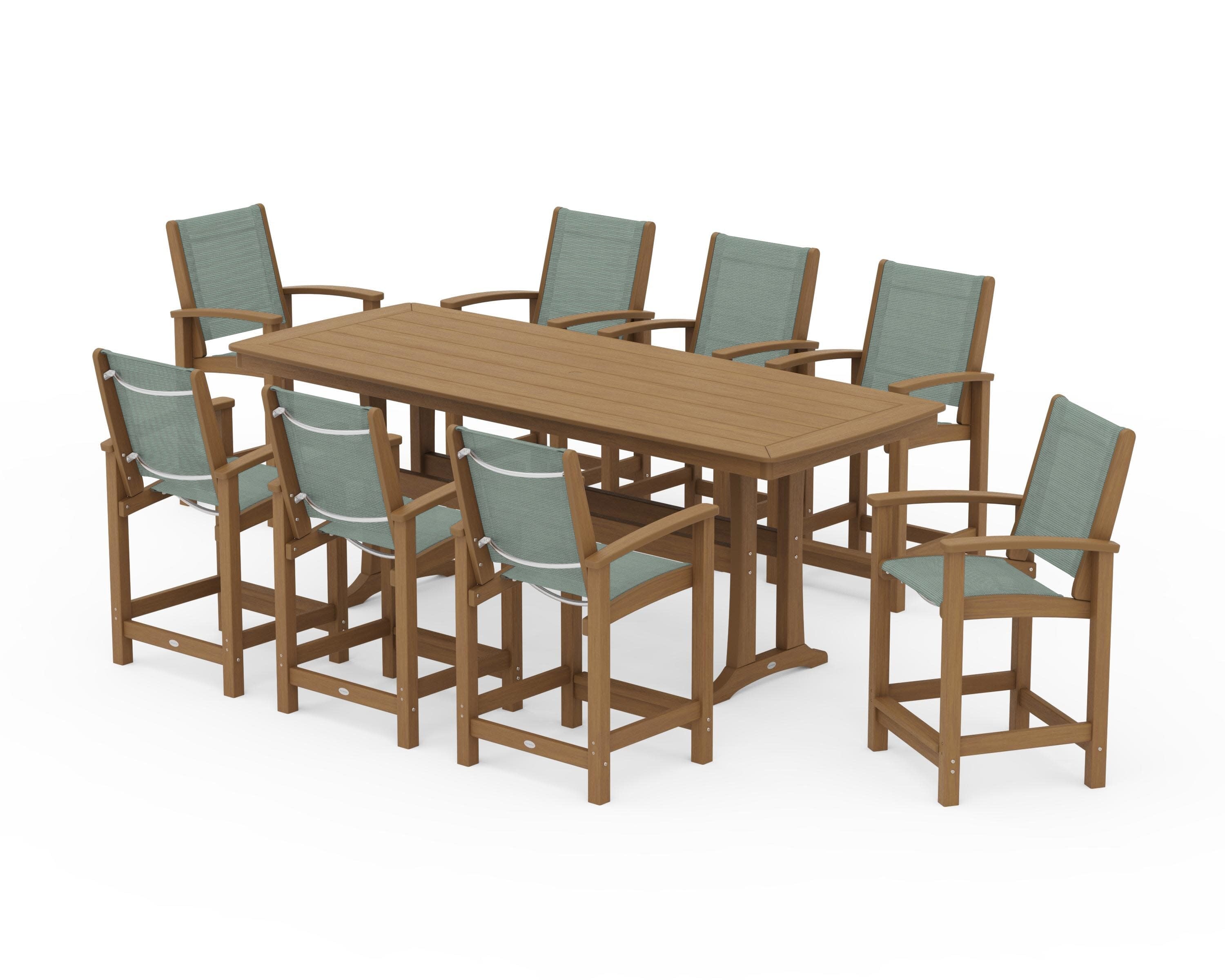Coastal 9-Piece Counter Set with Trestle Legs in Natural / Dupioni Sea Mist Sling