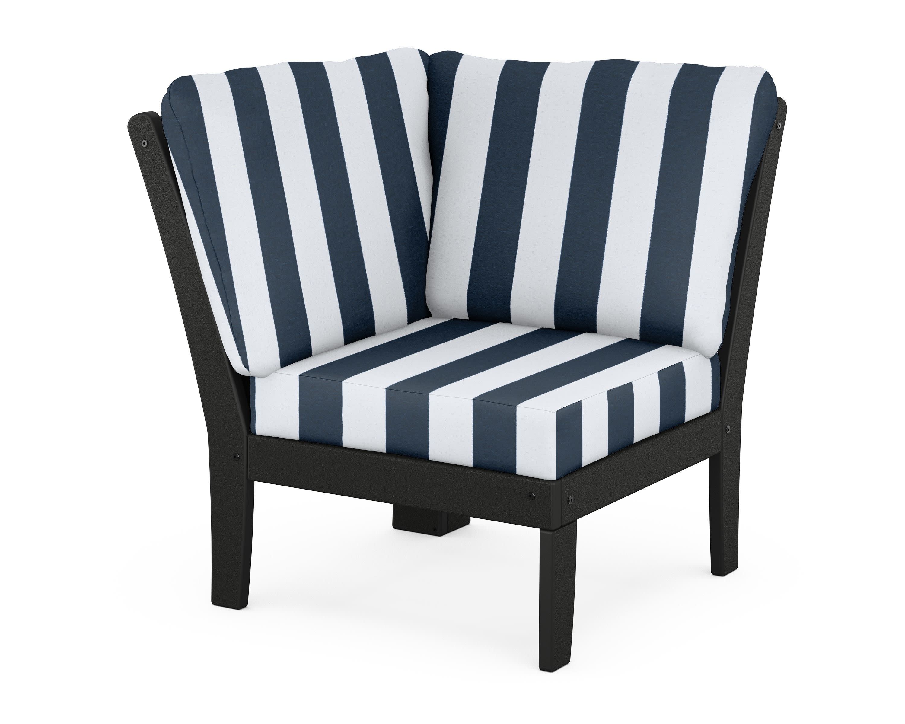 Braxton Modular Corner Chair in Black / Cabana Stripe Marine Indigo