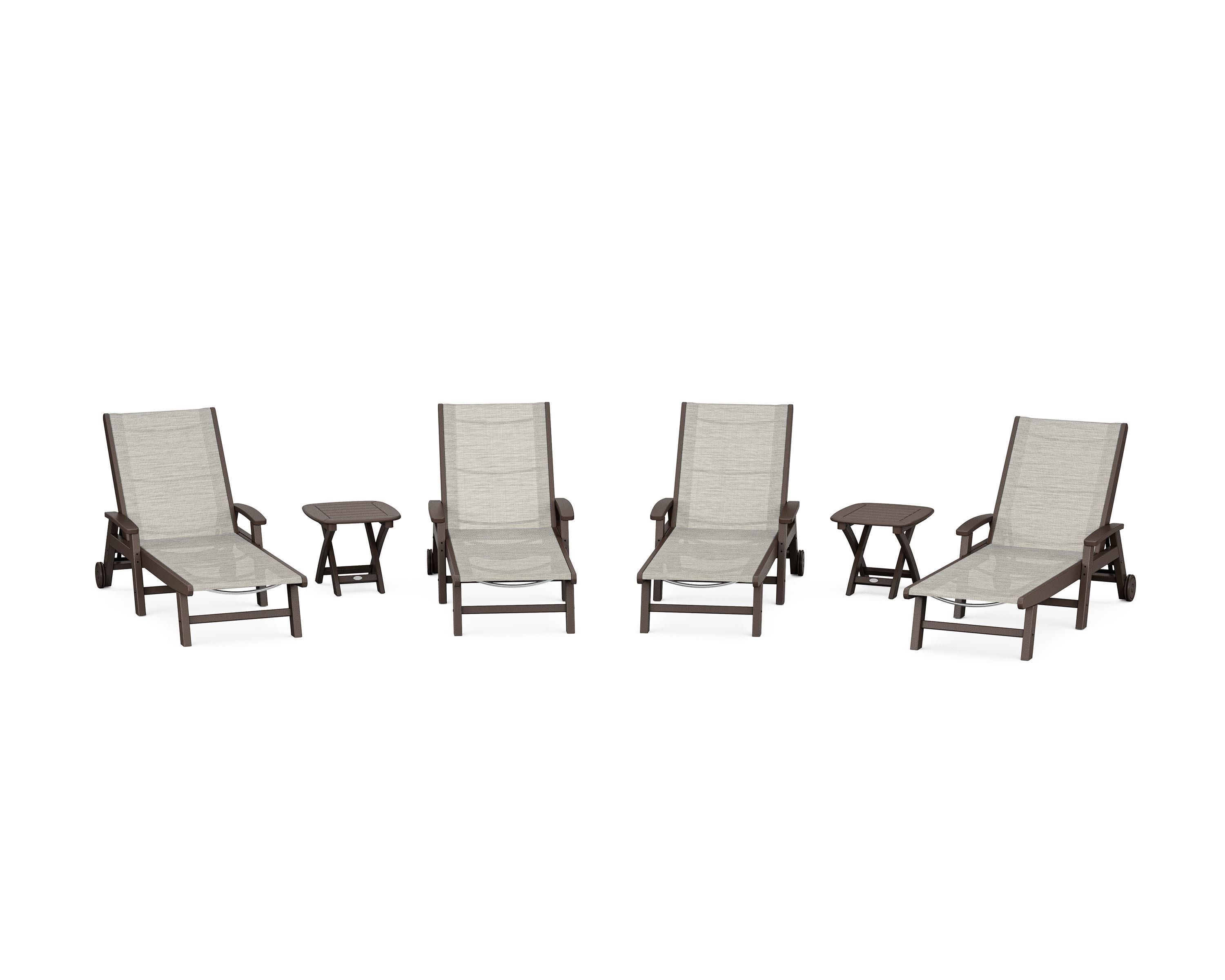 Coastal Chaise 6-Piece Set with Wheels in Mahogany / Birch Sling