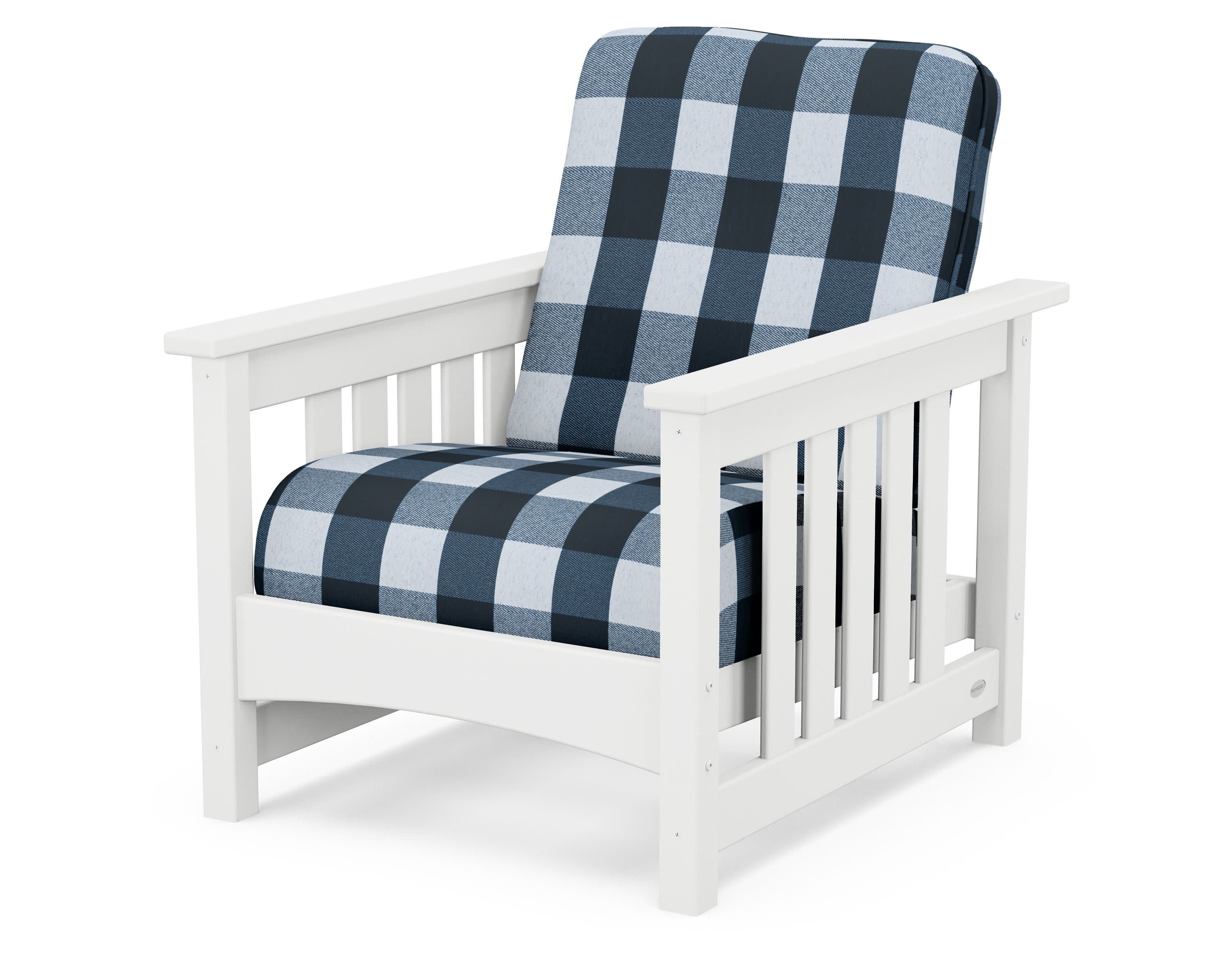 Club Mission Chair in White / Buffalo Plaid Marine Indigo