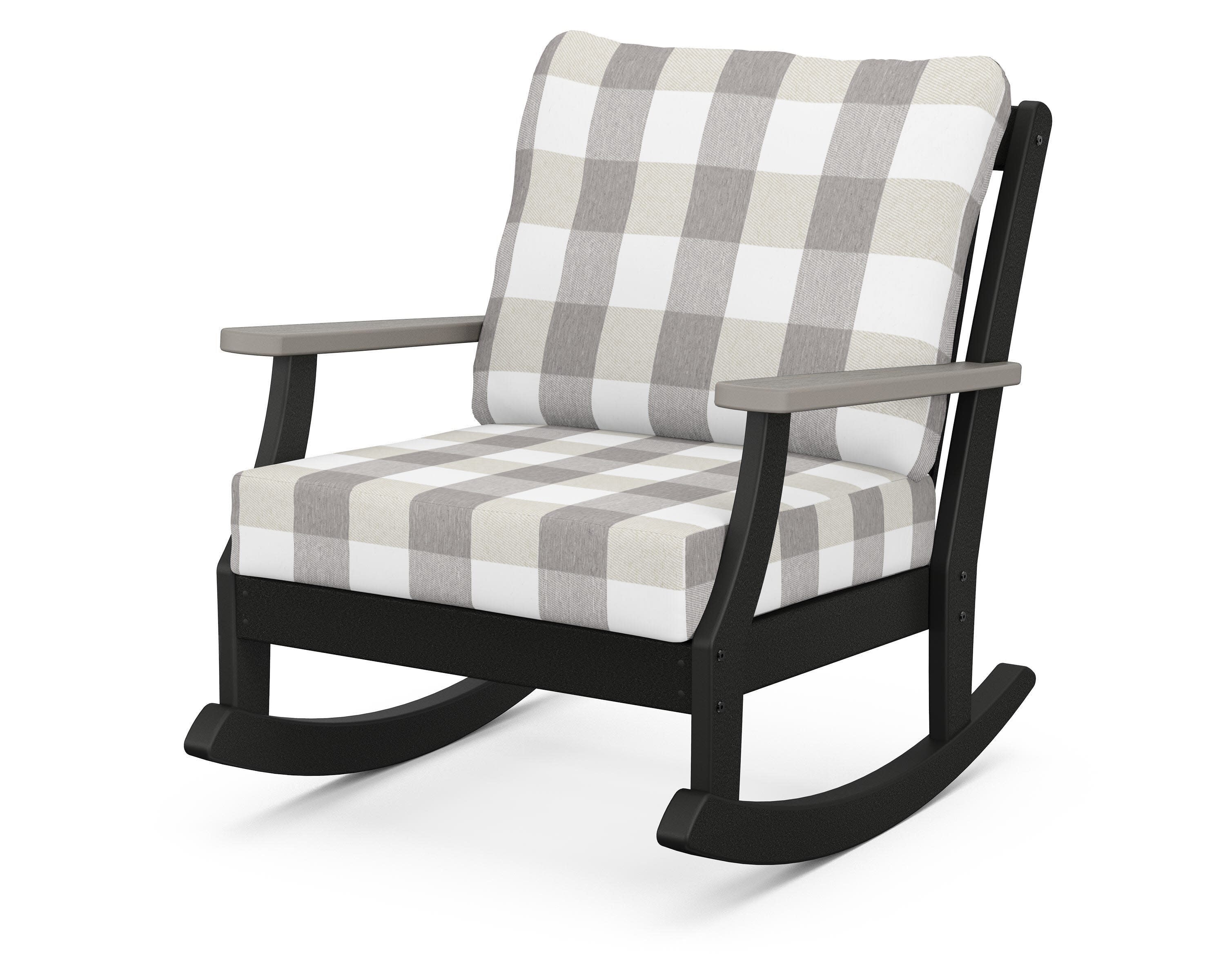 Braxton Deep Seating Rocking Chair in Black / Driftwood / Buffalo Plaid Grey Mist