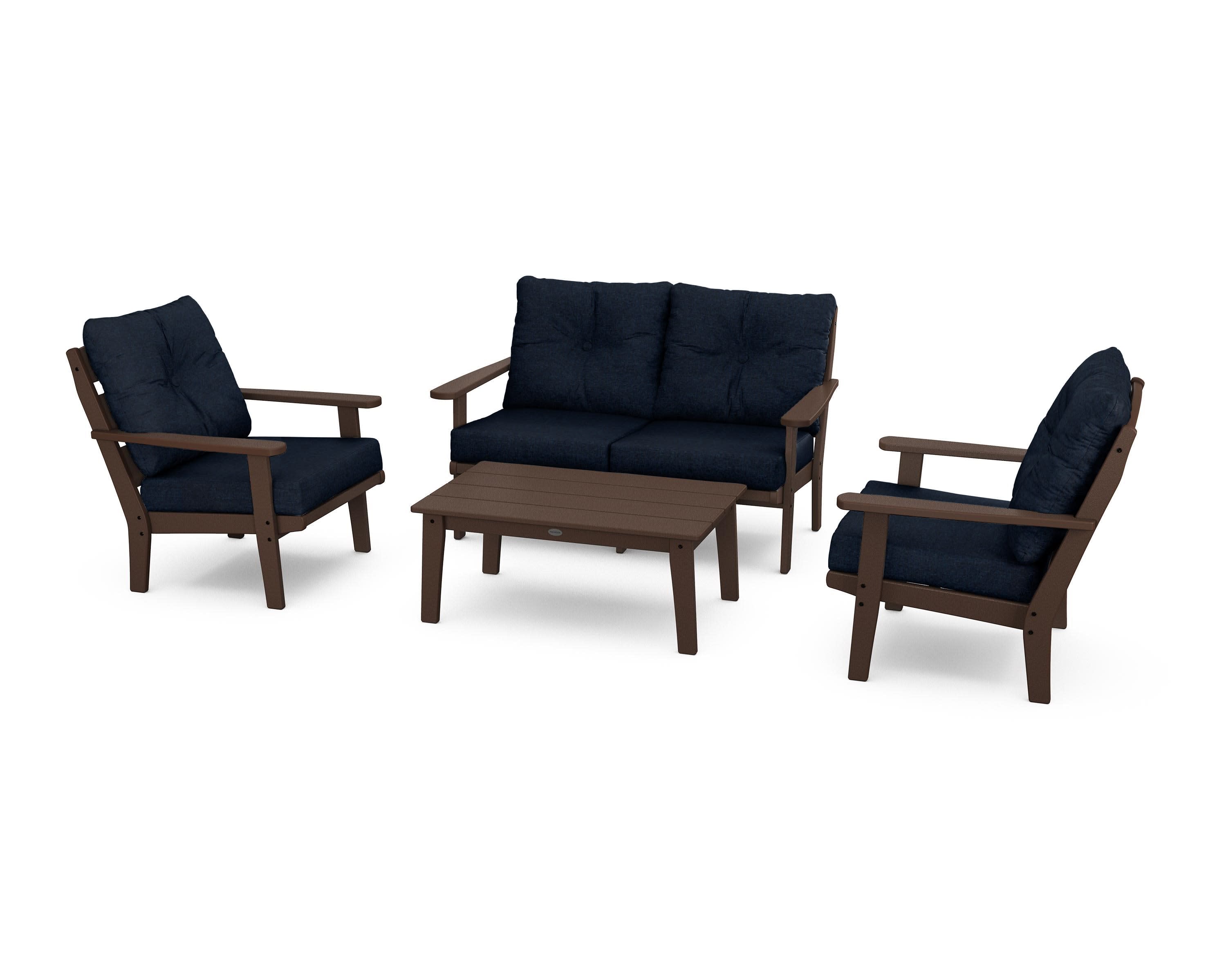 Lakeside 4-Piece Deep Seating Set in Mahogany / Marine Indigo