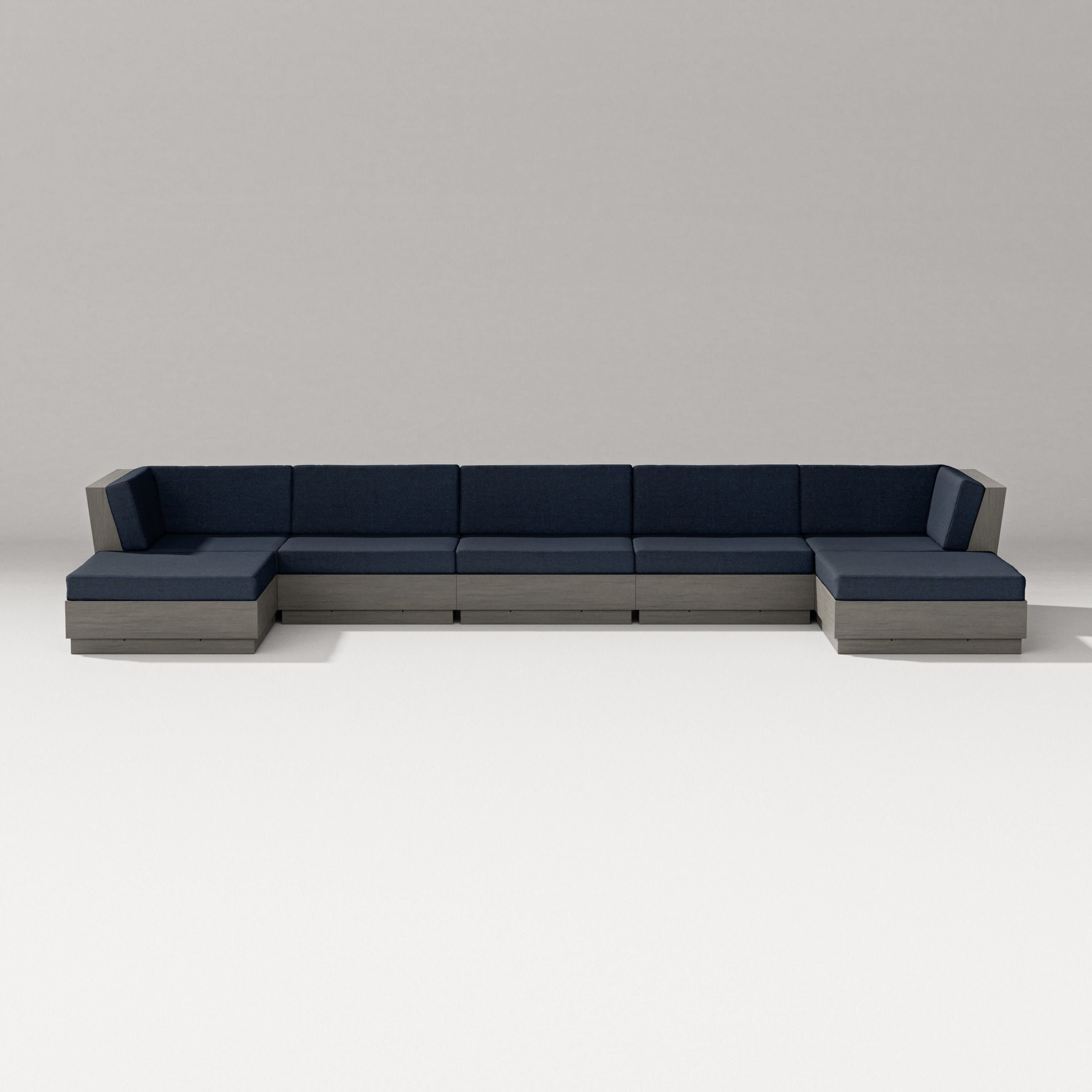 Elevate 7-Piece Double Chaise Sectional in Driftwood / Marine Indigo
