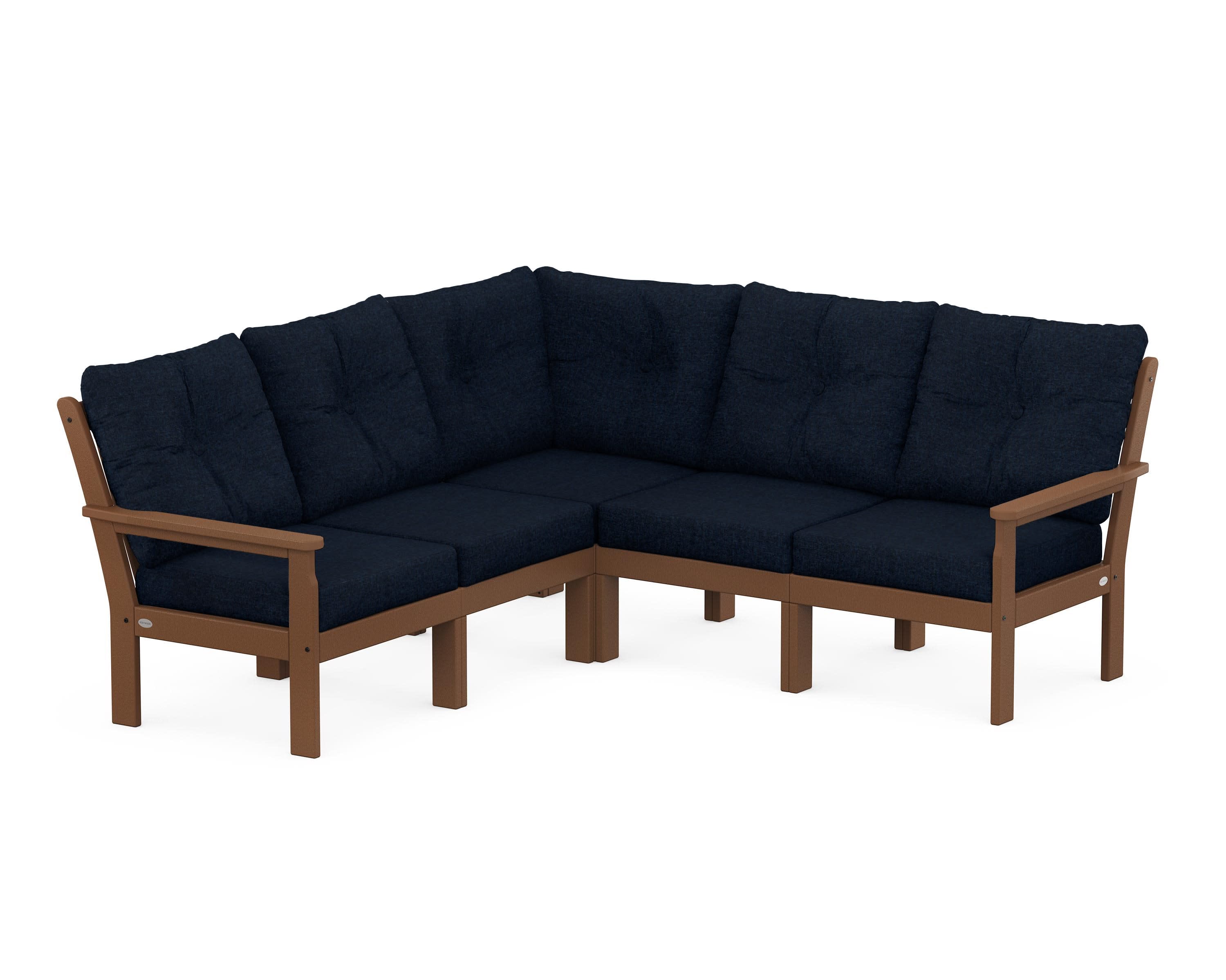 Vineyard 5-Piece Sectional in Teak / Marine Indigo