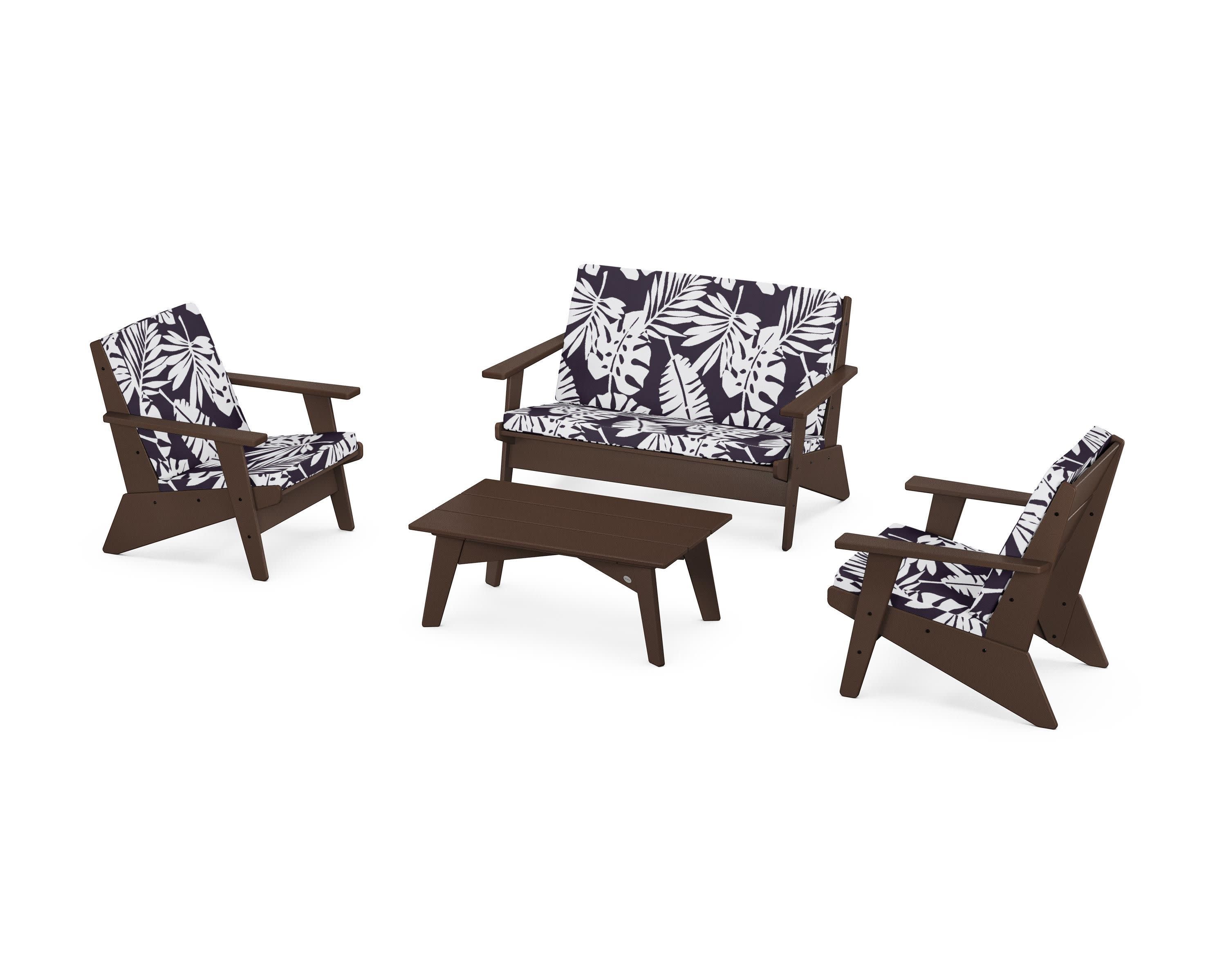 Riviera Modern Lounge 4-Piece Set in Mahogany / Leaf Navy