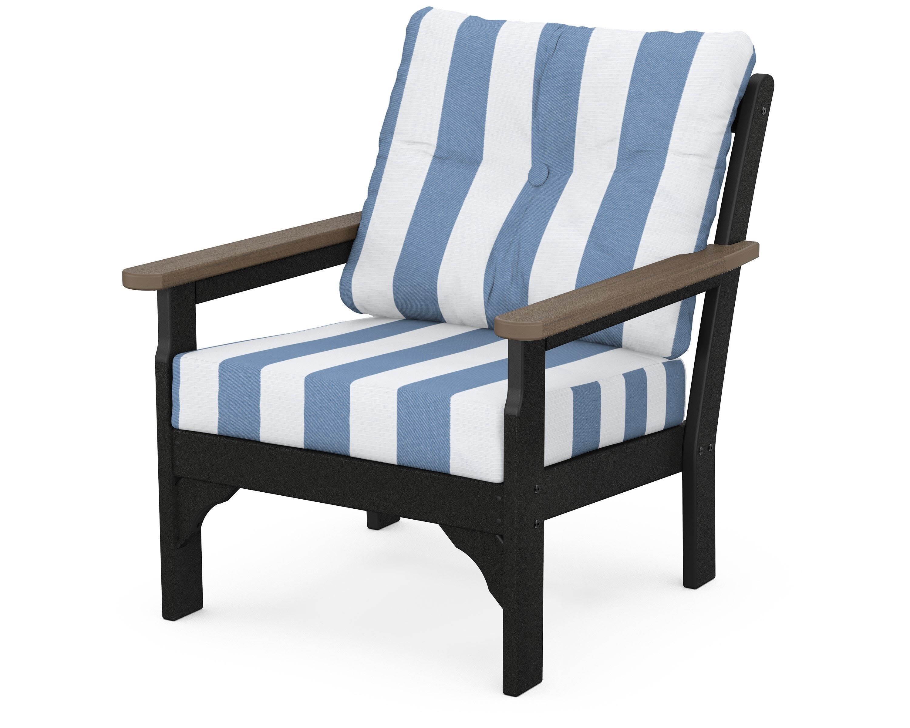 Vineyard Deep Seating Chair in White / Kona / Cabana Stripe Sky Blue