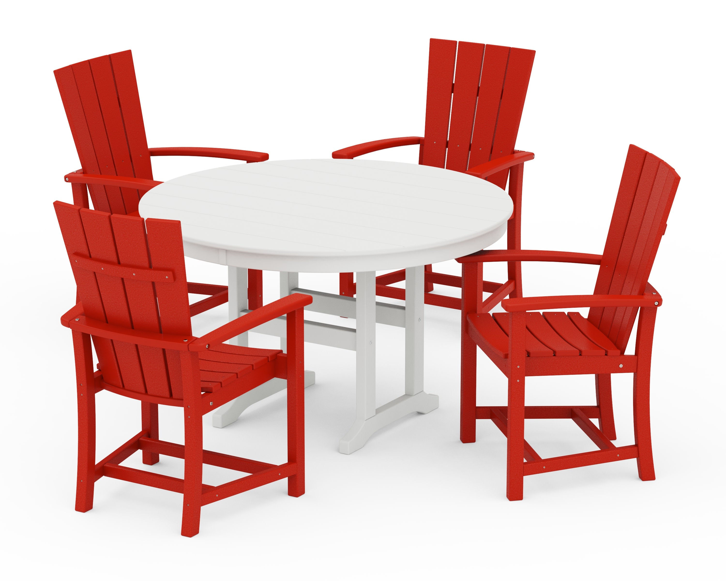 Quattro 5-Piece Round Farmhouse Dining Set in Sunset Red / White