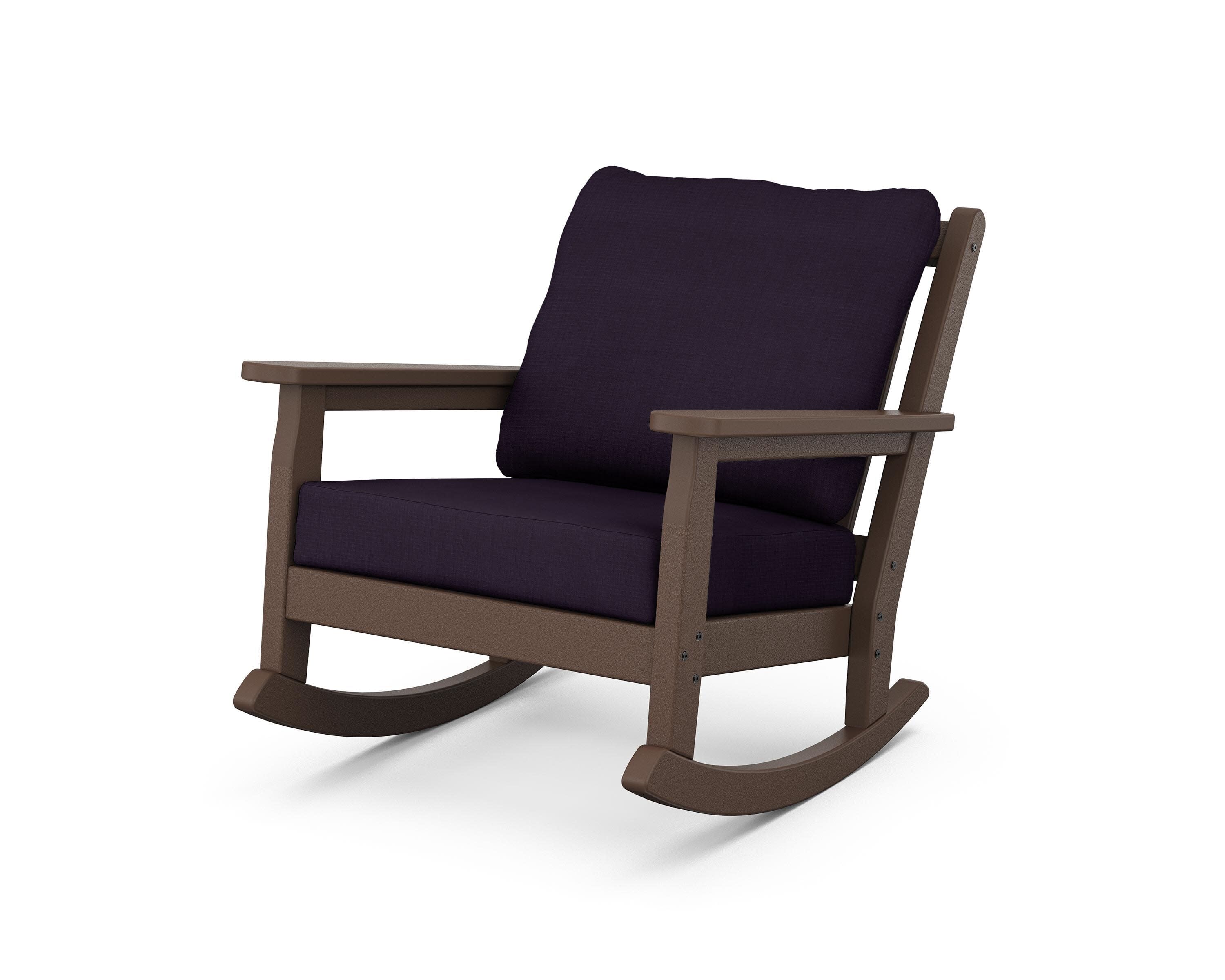 Chippendale Deep Seating Rocking Chair in Mahogany / Navy Linen