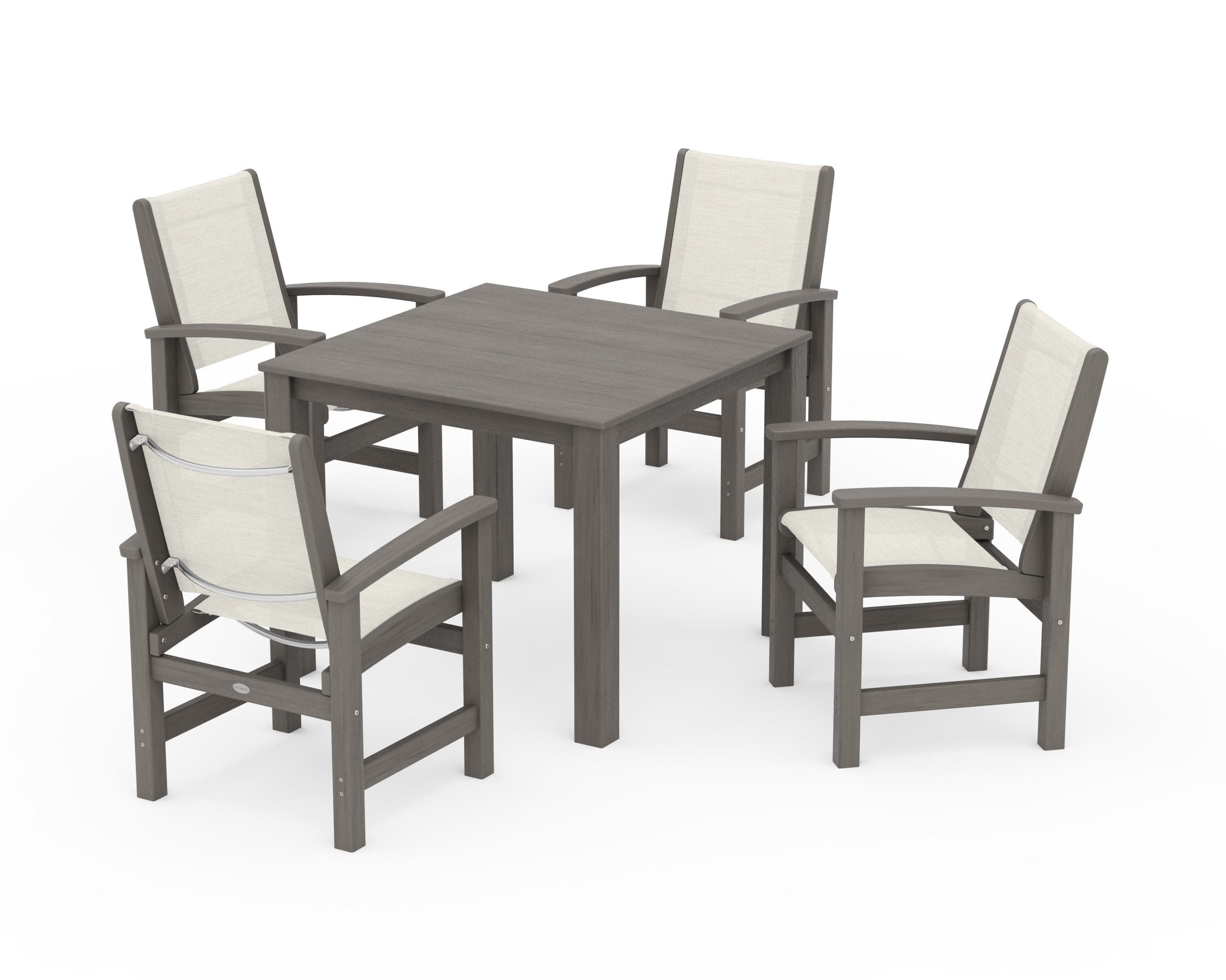 Coastal 5-Piece Parsons Dining Set in Driftwood / Parchment Sling