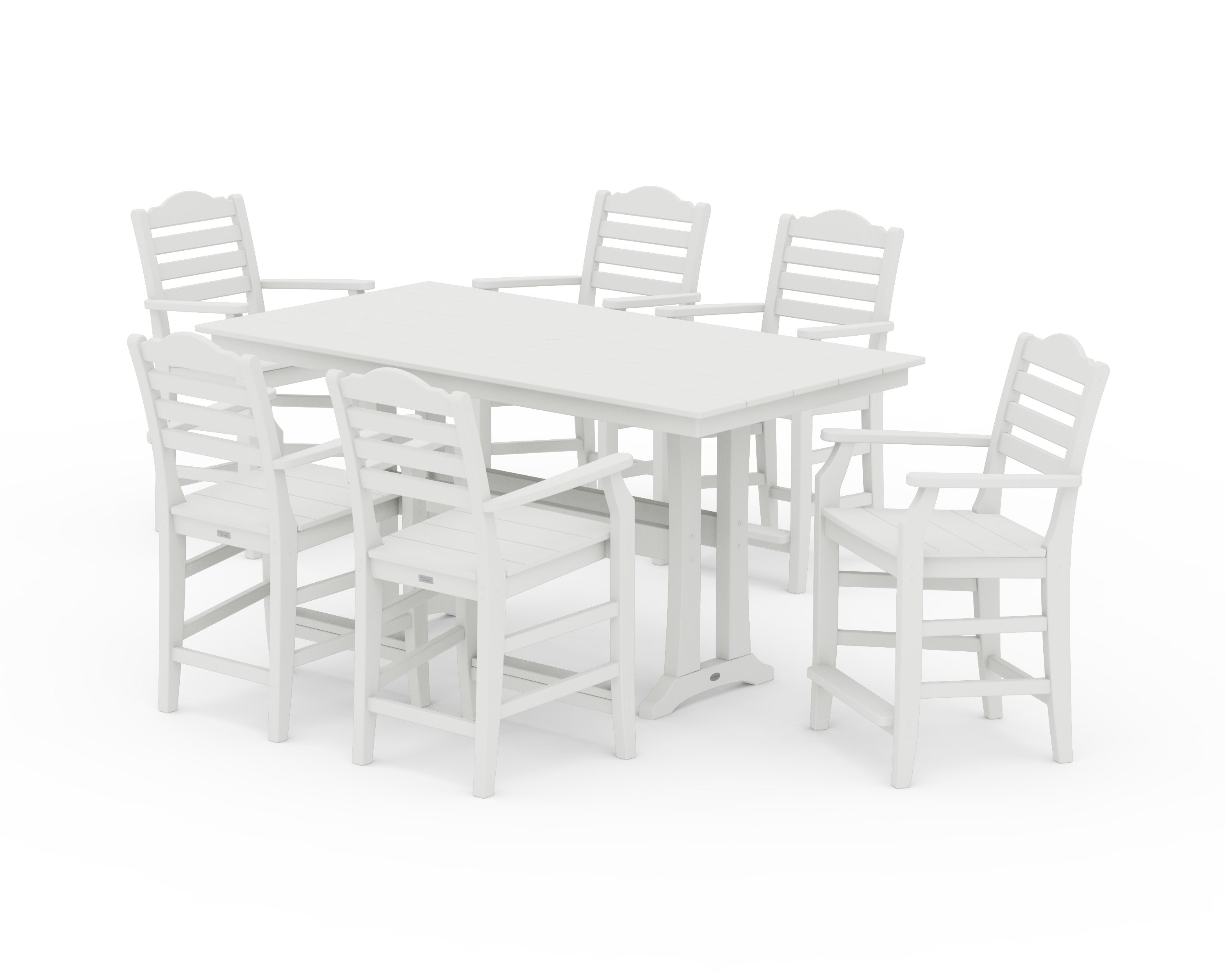 Savannah Arm Chair 7-Piece Farmhouse Counter Set with Trestle Legs in Vintage White