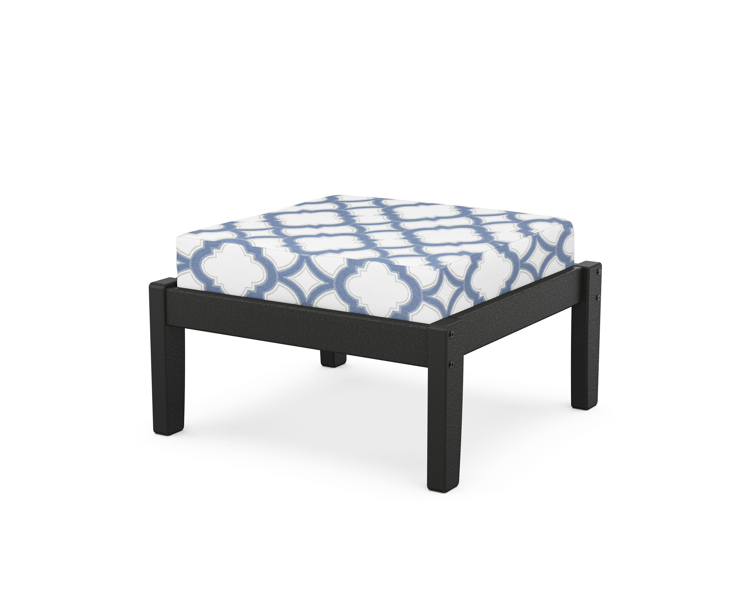 Deep Seating Ottoman in Black / Trellis Sky Blue