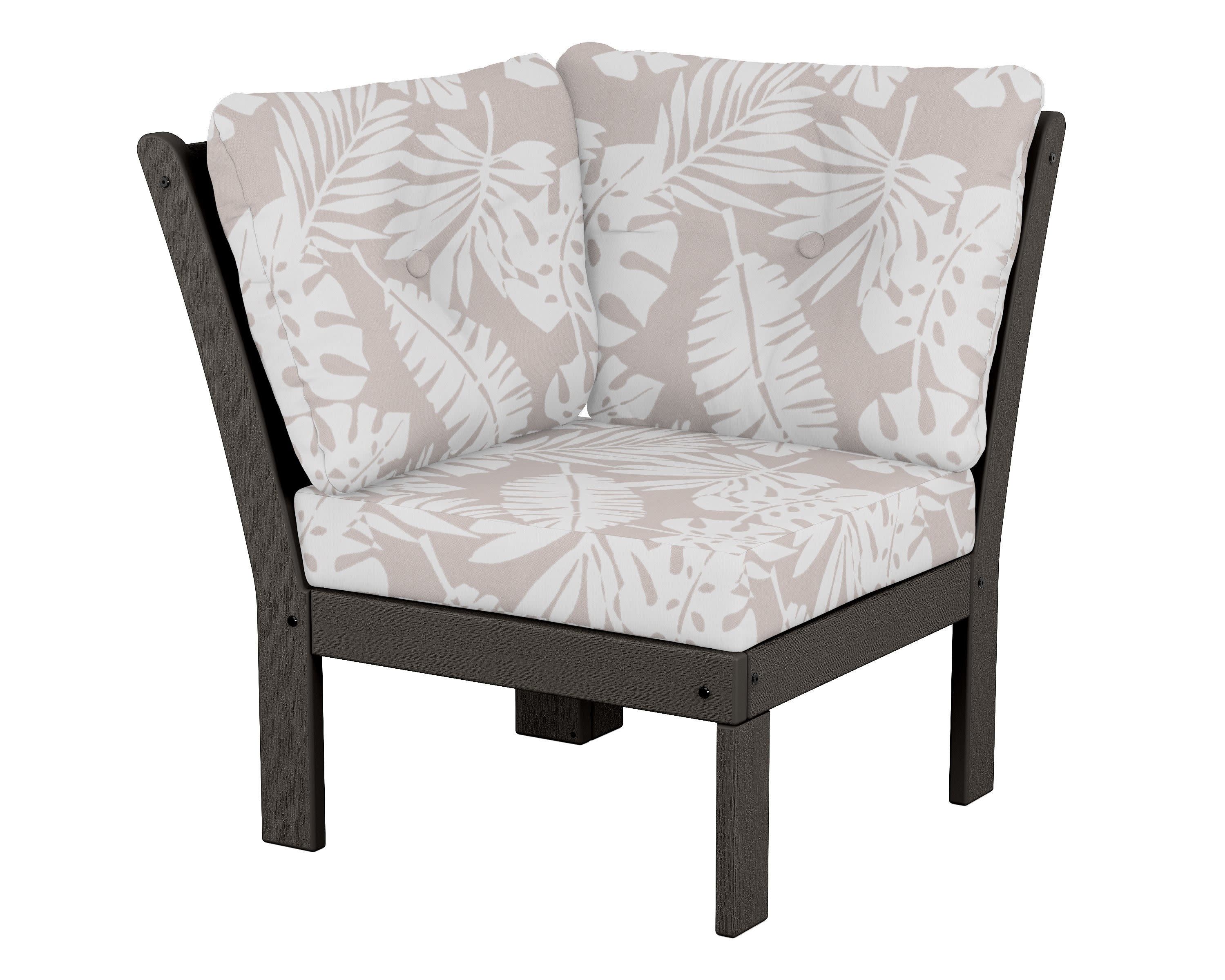 Vineyard Modular Corner Chair in Vintage Coffee / Leaf Dune Burlap