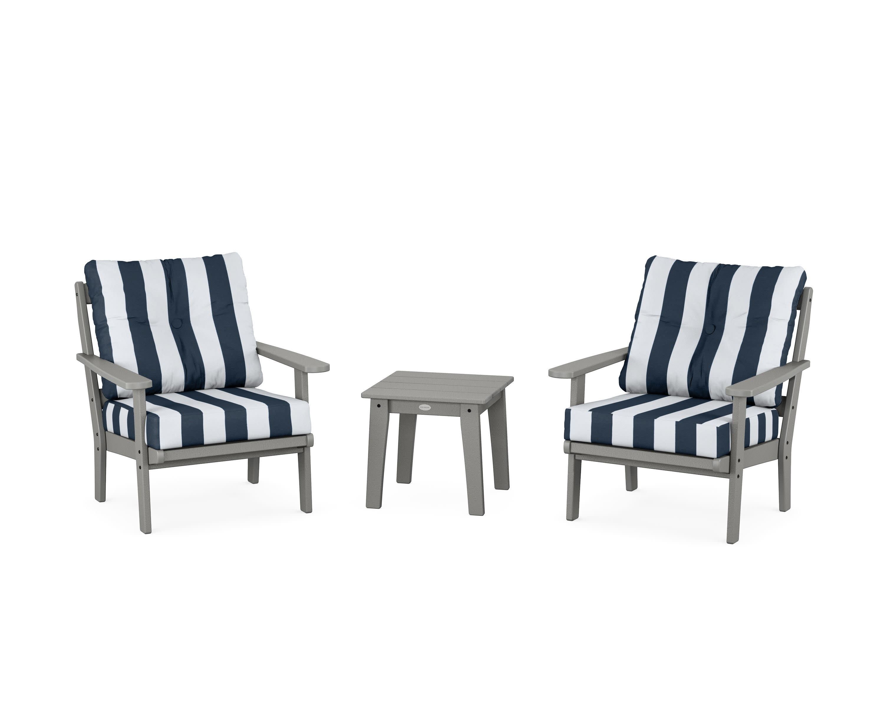Mission 3-Piece Deep Seating Set in Slate Grey / Cabana Stripe Marine Indigo