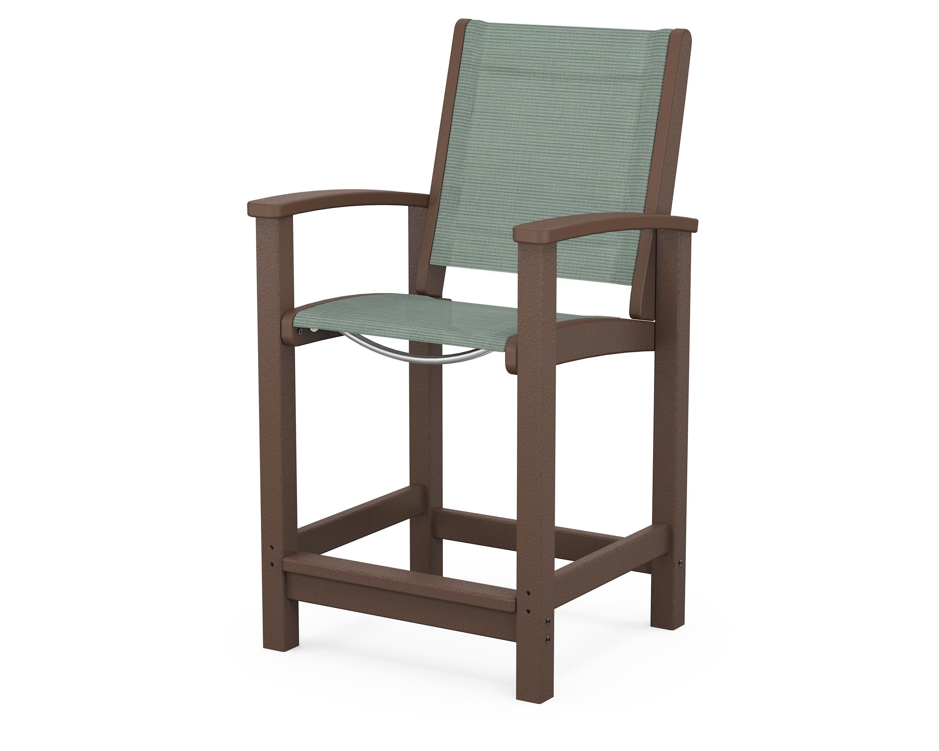 Coastal Counter Chair in Mahogany / Dupioni Sea Mist Sling