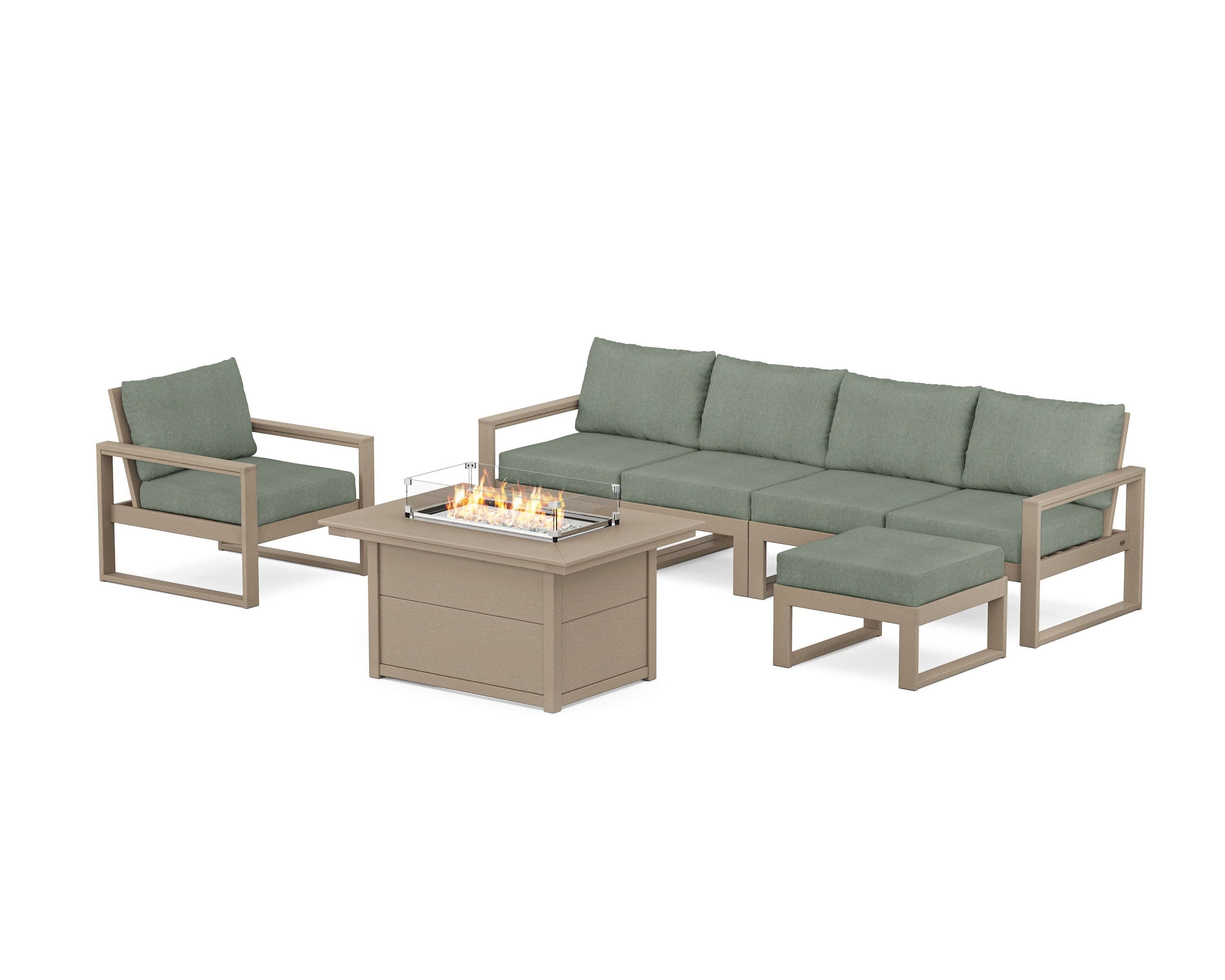 EDGE Sectional Lounge and Fire Pit Set in Vintage Sahara / Cast Sage