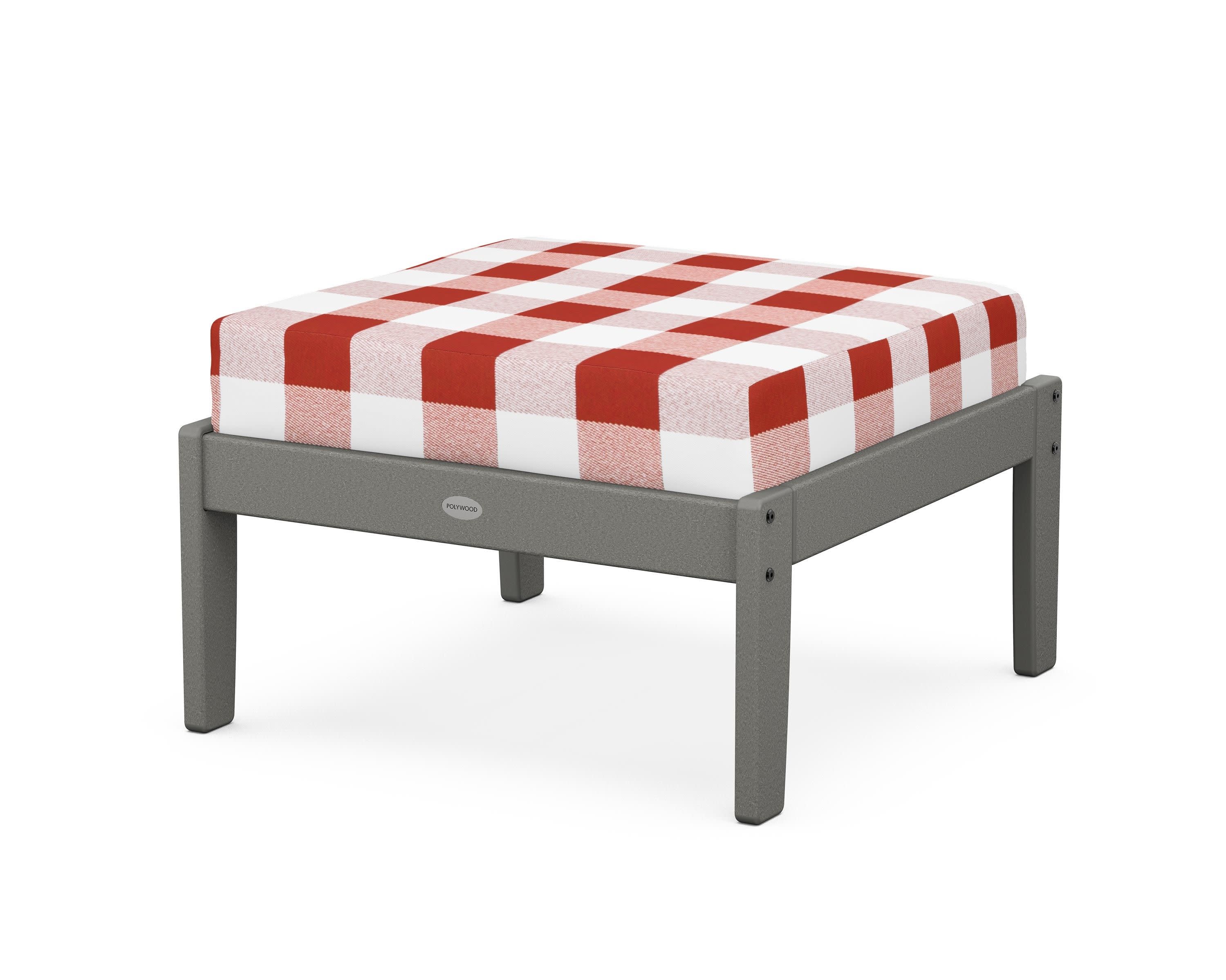 Braxton Deep Seating Ottoman in Slate Grey / Buffalo Plaid Crimson