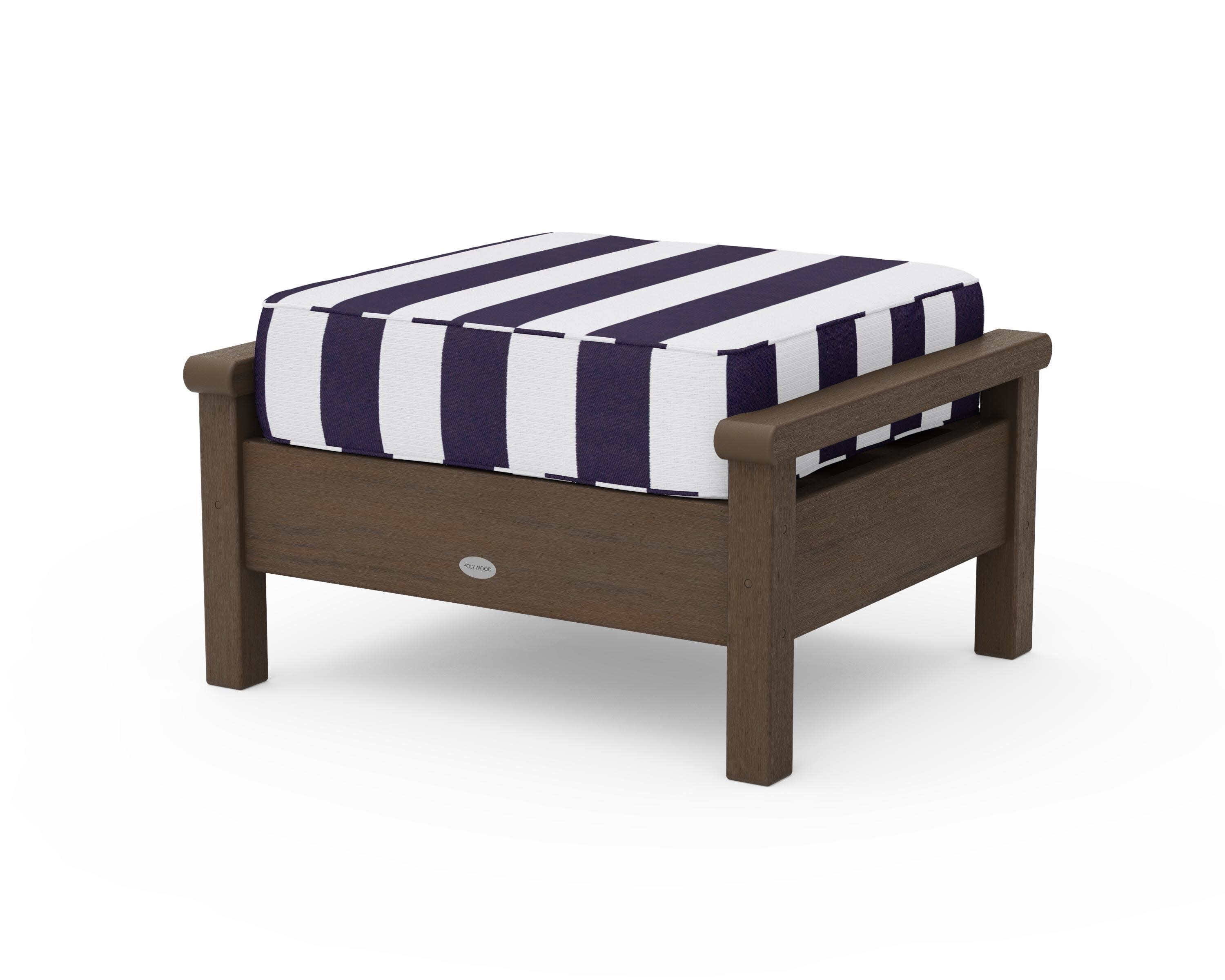 Harbour Deep Seating Ottoman in Kona / Cabana Stripe Navy