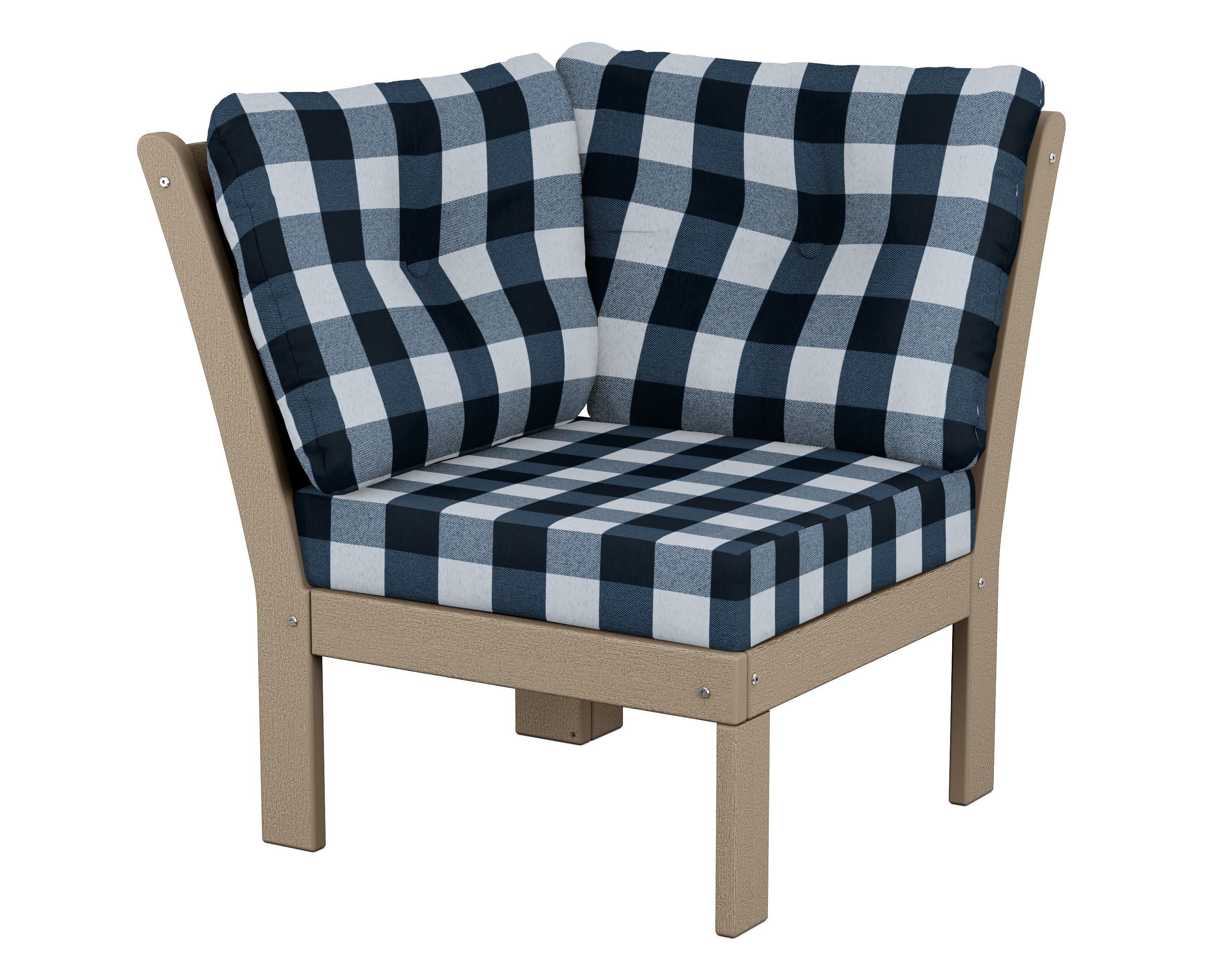 Vineyard Modular Corner Chair in Vintage Sahara / Buffalo Plaid Marine Indigo