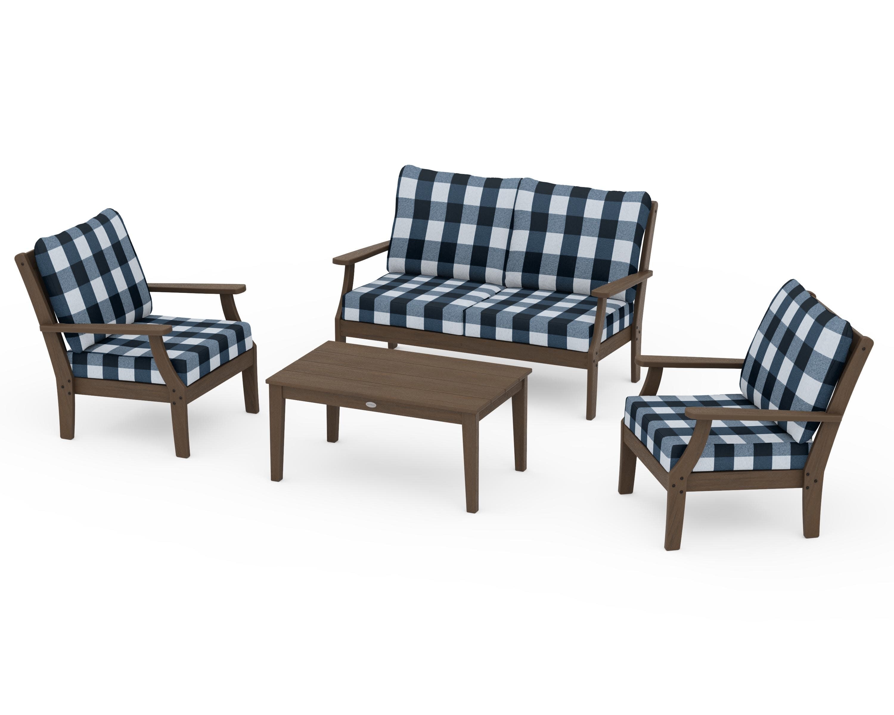 Braxton 4-Piece Deep Seating Chair Set in Kona / Buffalo Plaid Marine Indigo