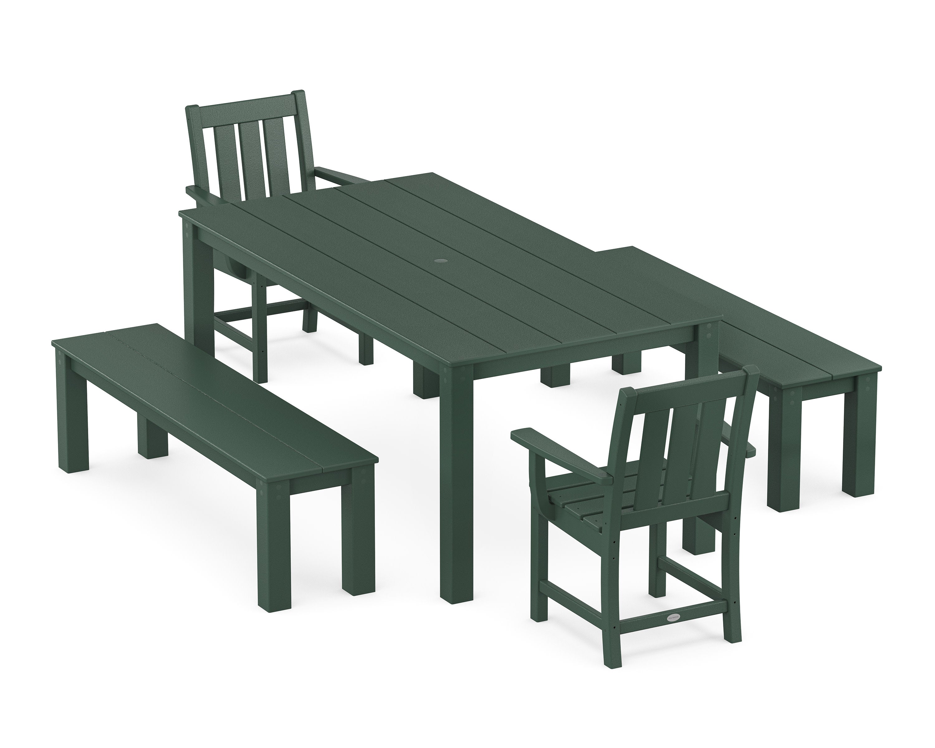 Oxford 5-Piece Parsons Dining Set with Benches in Green