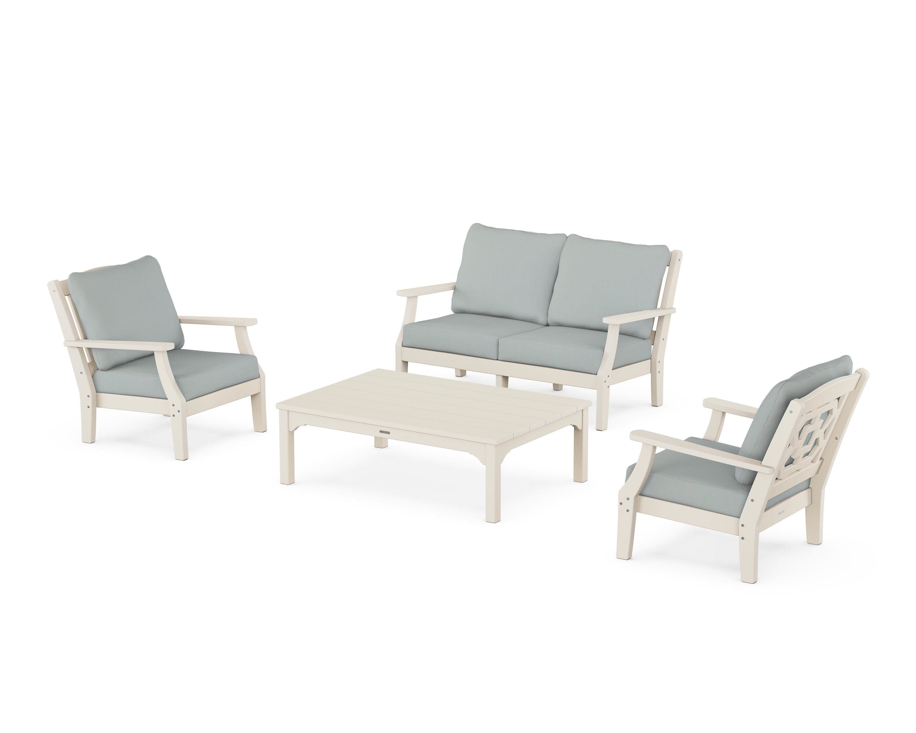 Chinoiserie 4-Piece Deep Seating Set with Loveseat in Sand / Spa