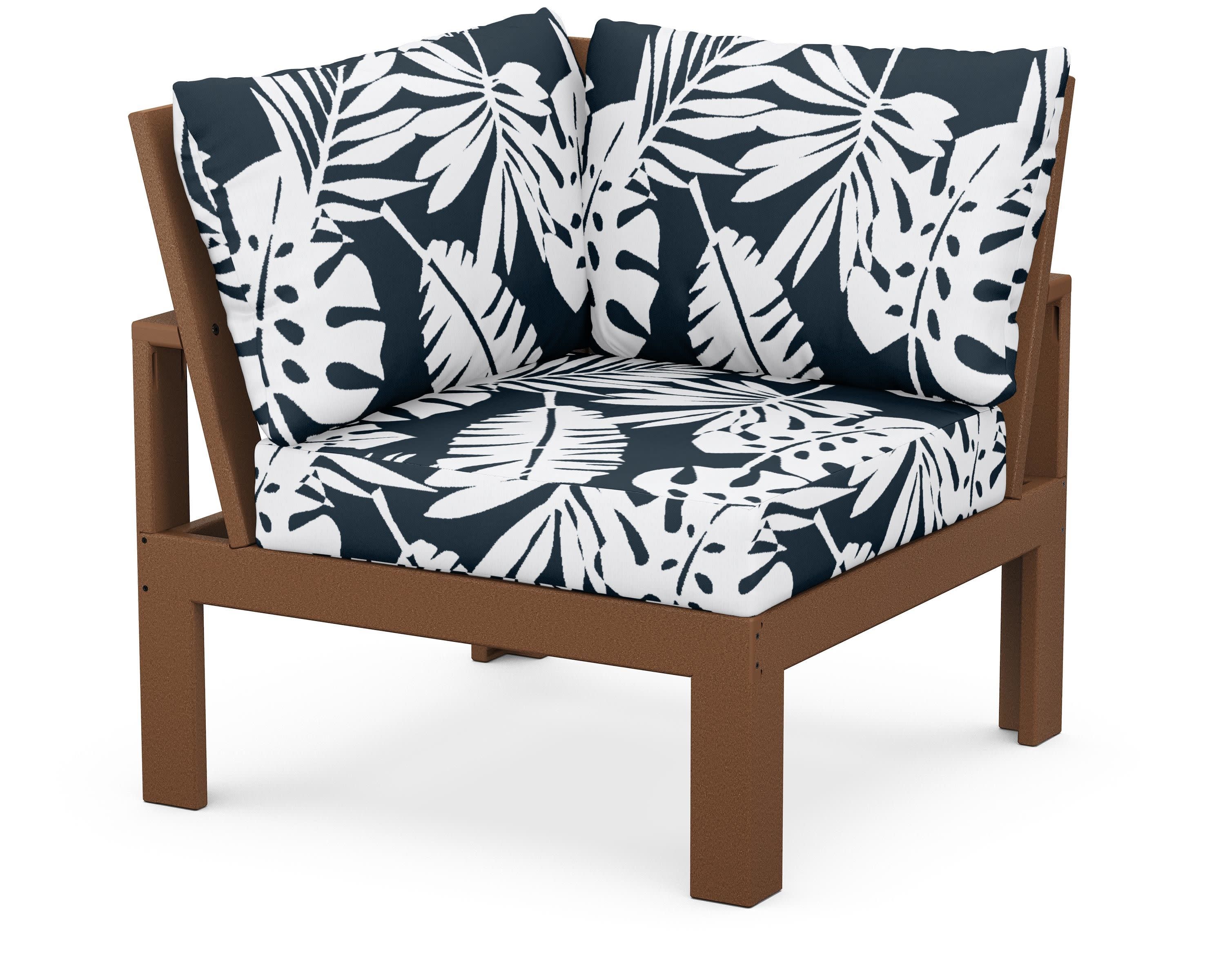 Modular Corner Chair in Teak / Leaf Marine Indigo