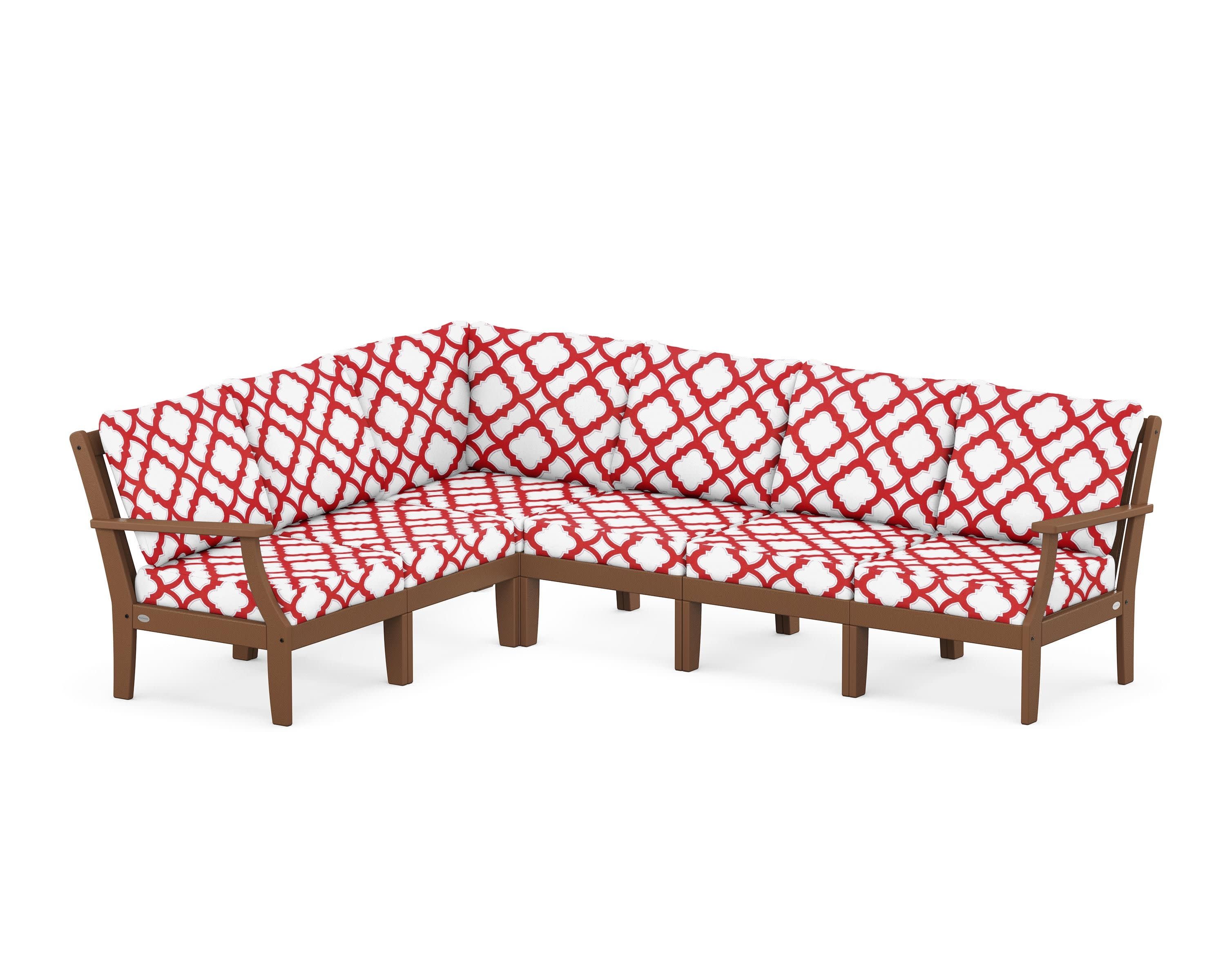 Braxton Modular 6-Piece Deep Seating Set in Teak / Trellis Crimson
