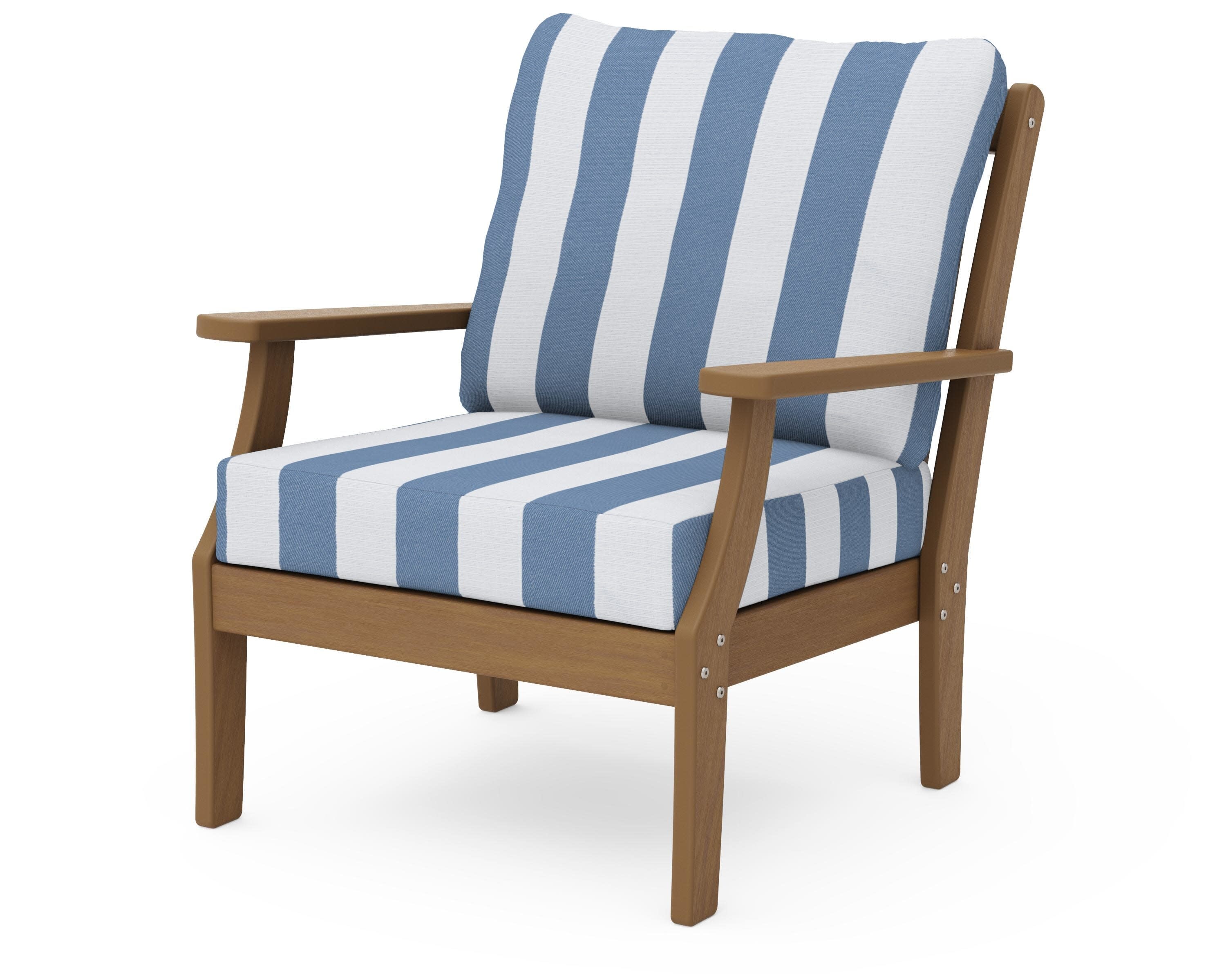 Braxton Deep Seating Chair in Natural / Cabana Stripe Sky Blue