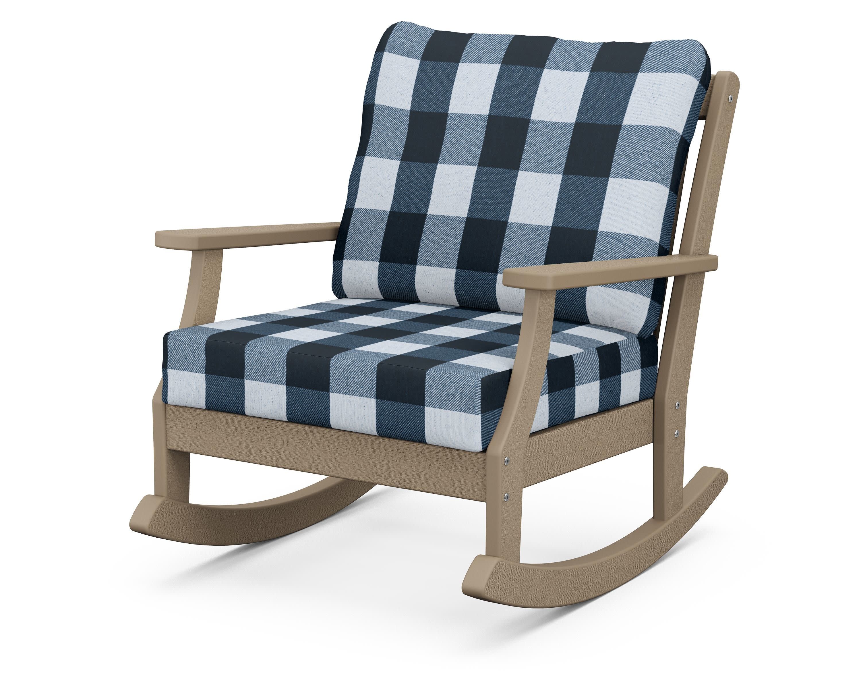Braxton Deep Seating Rocking Chair in Vintage Sahara / Buffalo Plaid Marine Indigo