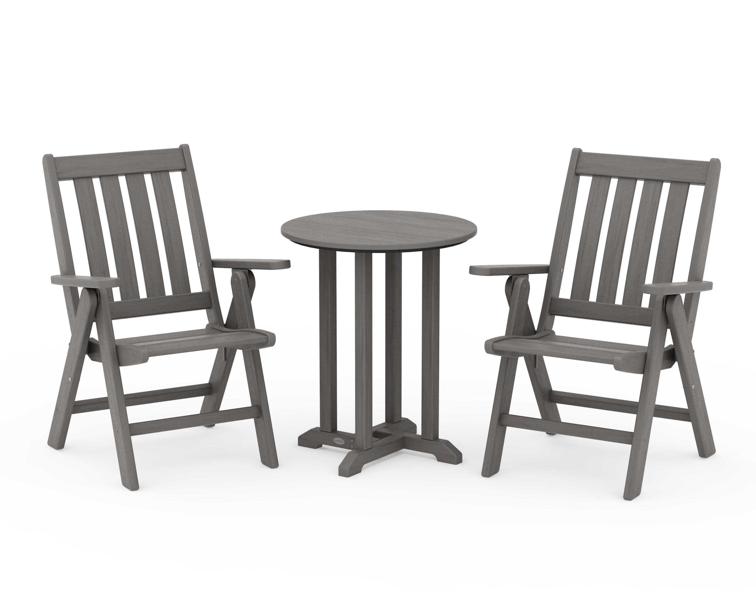 Vineyard Folding Chair 3-Piece Round Bistro Dining Set in Driftwood