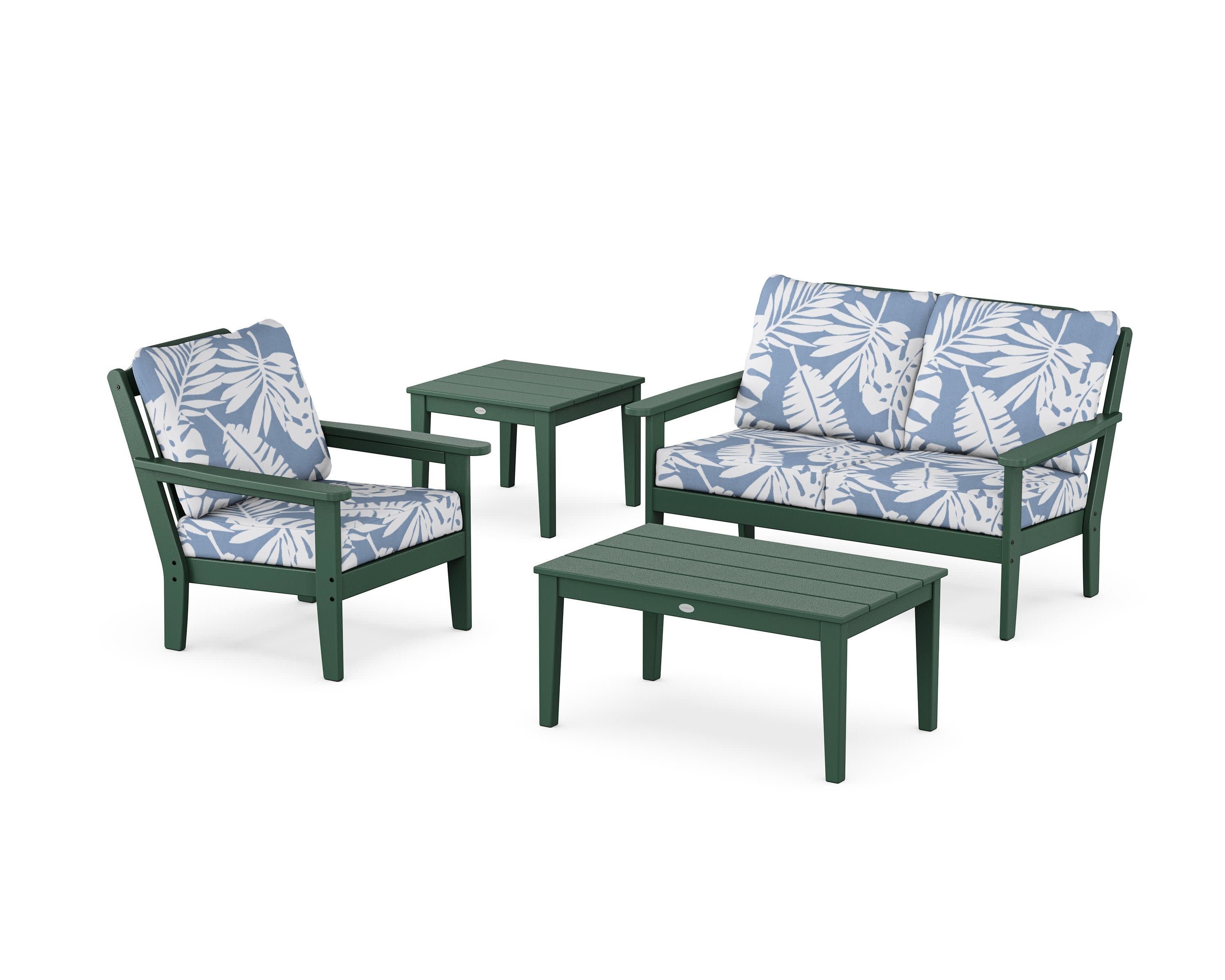 Wovendale 4-Piece Deep Seating Set in Green / Leaf Sky Blue