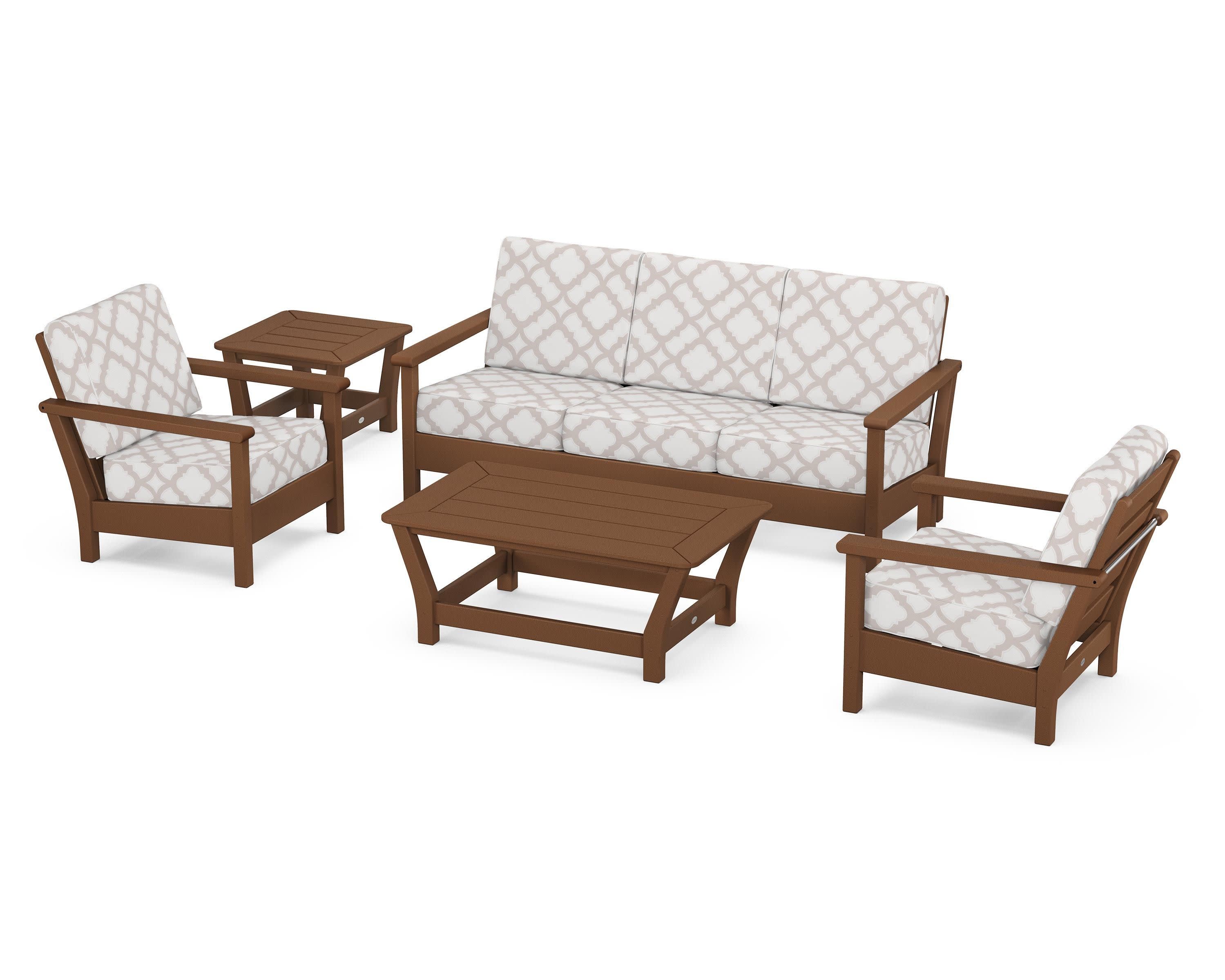 Harbour 5-Piece Deep Seating Set in Teak / Trellis Dune Burlap