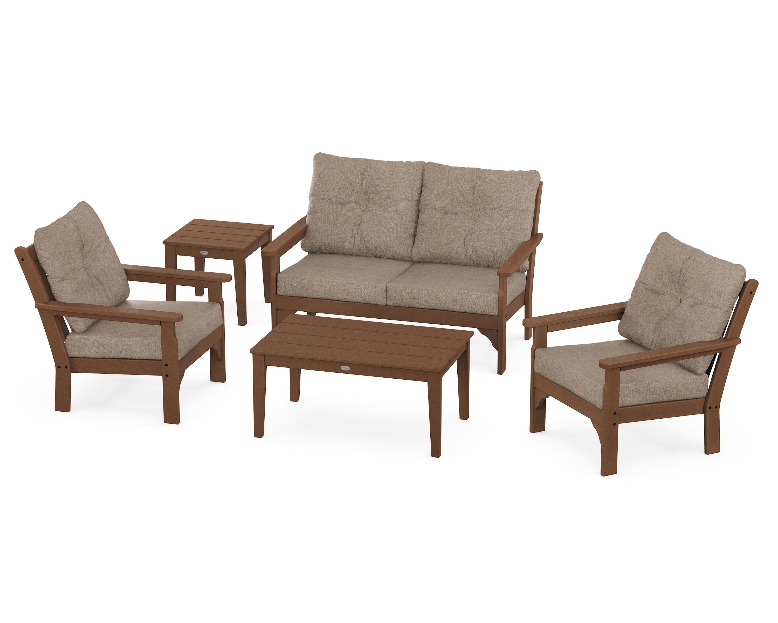 Vineyard 5-Piece Deep Seating Set in Teak / Spiced Burlap