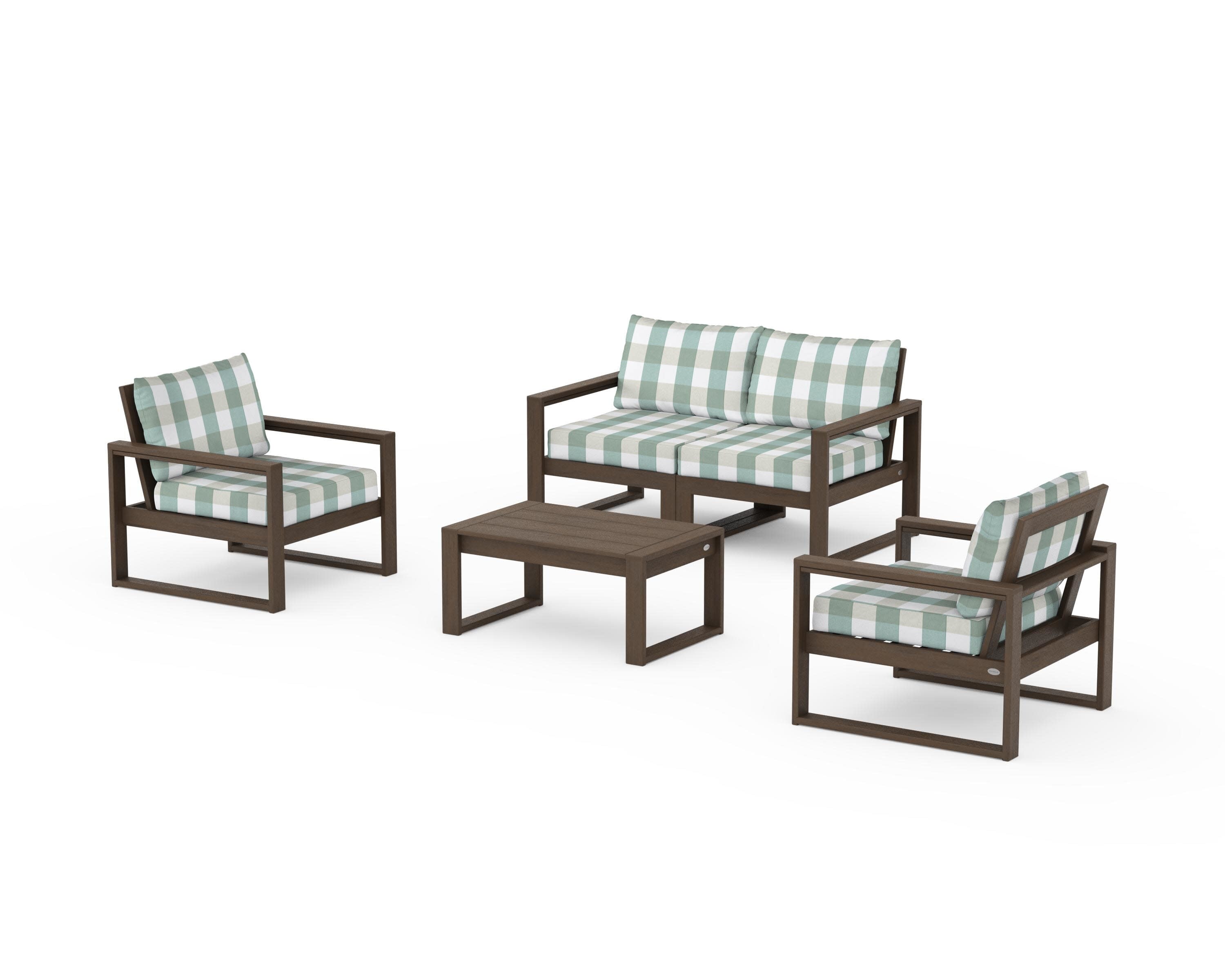 EDGE Sectional 4-Piece Deep Seating Set with Loveseat in Kona / Buffalo Plaid Glacier Spa