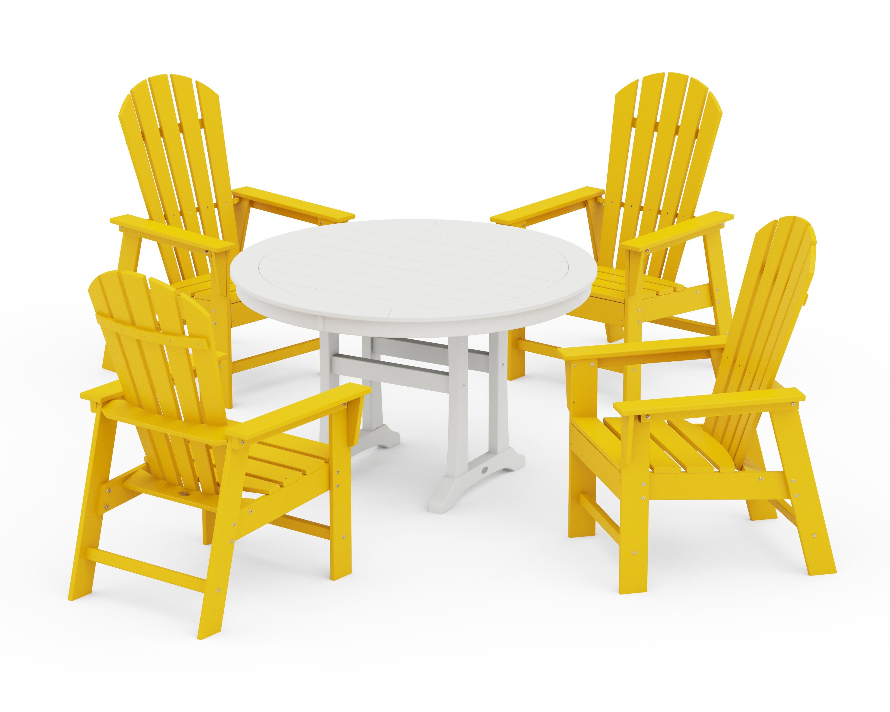 South Beach 5-Piece Round Dining Set with Trestle Legs in Lemon / White